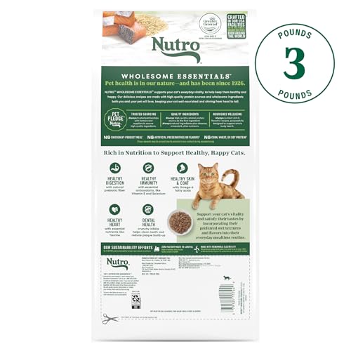 Nutro Wholesome Essentials Dry Cat Food, Adult Cat Food Dry Salmon & Brown Rice Recipe, 3 lb. Bag - Image 10