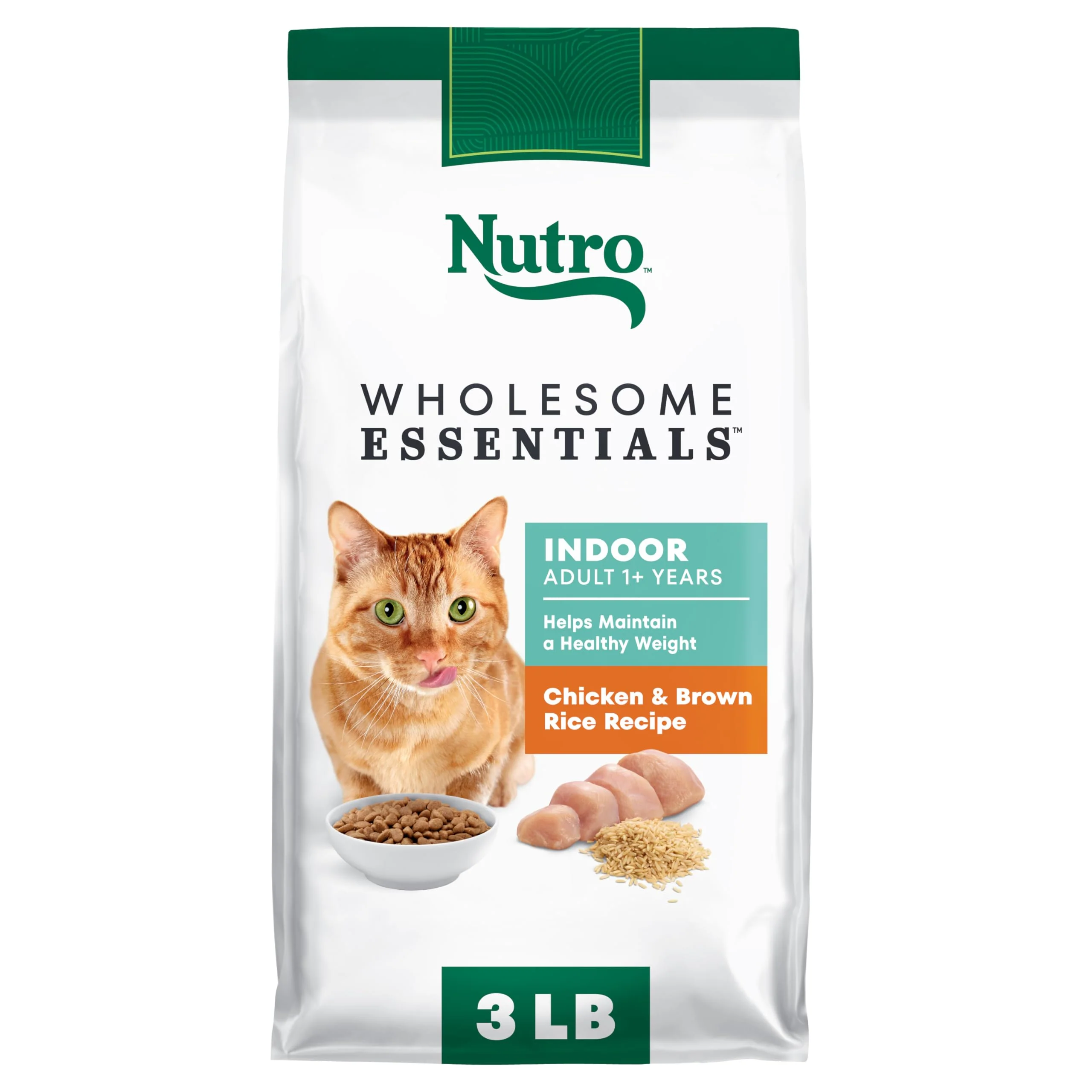 Nutro Wholesome Essentials Dry Cat Food, Indoor Cat Food Dry Chicken & Brown Rice Recipe, 3 lbs.