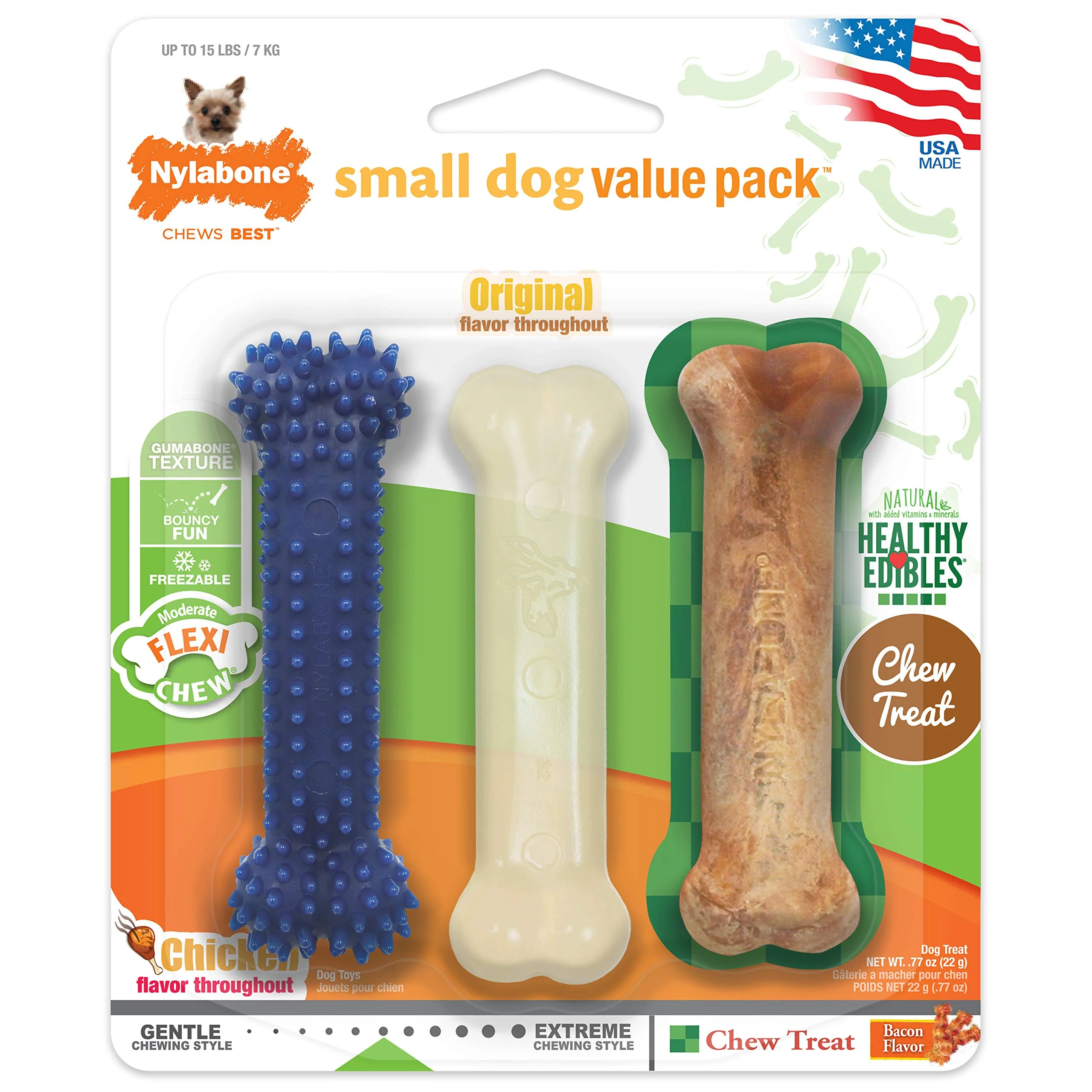 Nylabone Original Bone Flexi Chew Toy for Dogs, Dog Toys for Moderate Chewers, Dog Chew Bones, Chicken & Original Flavor, For X-Small Dogs - Up to 15 lbs, 3 Pack - Image 6