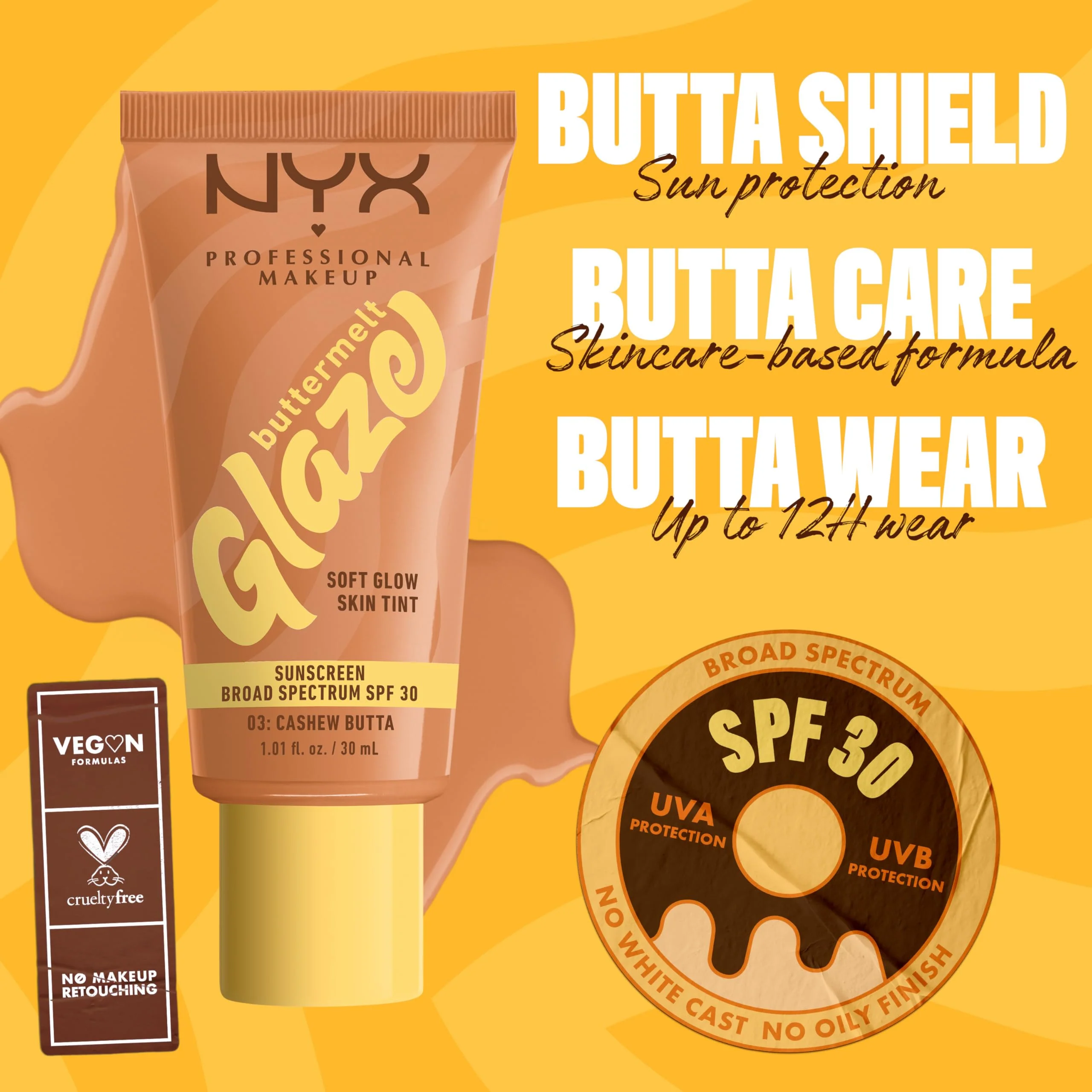 NYX PROFESSIONAL MAKEUP Buttermelt Glaze Soft Glow Skin Tint + SPF 30, Up To 12HR Wear, 03 Cashew Butta - Image 7