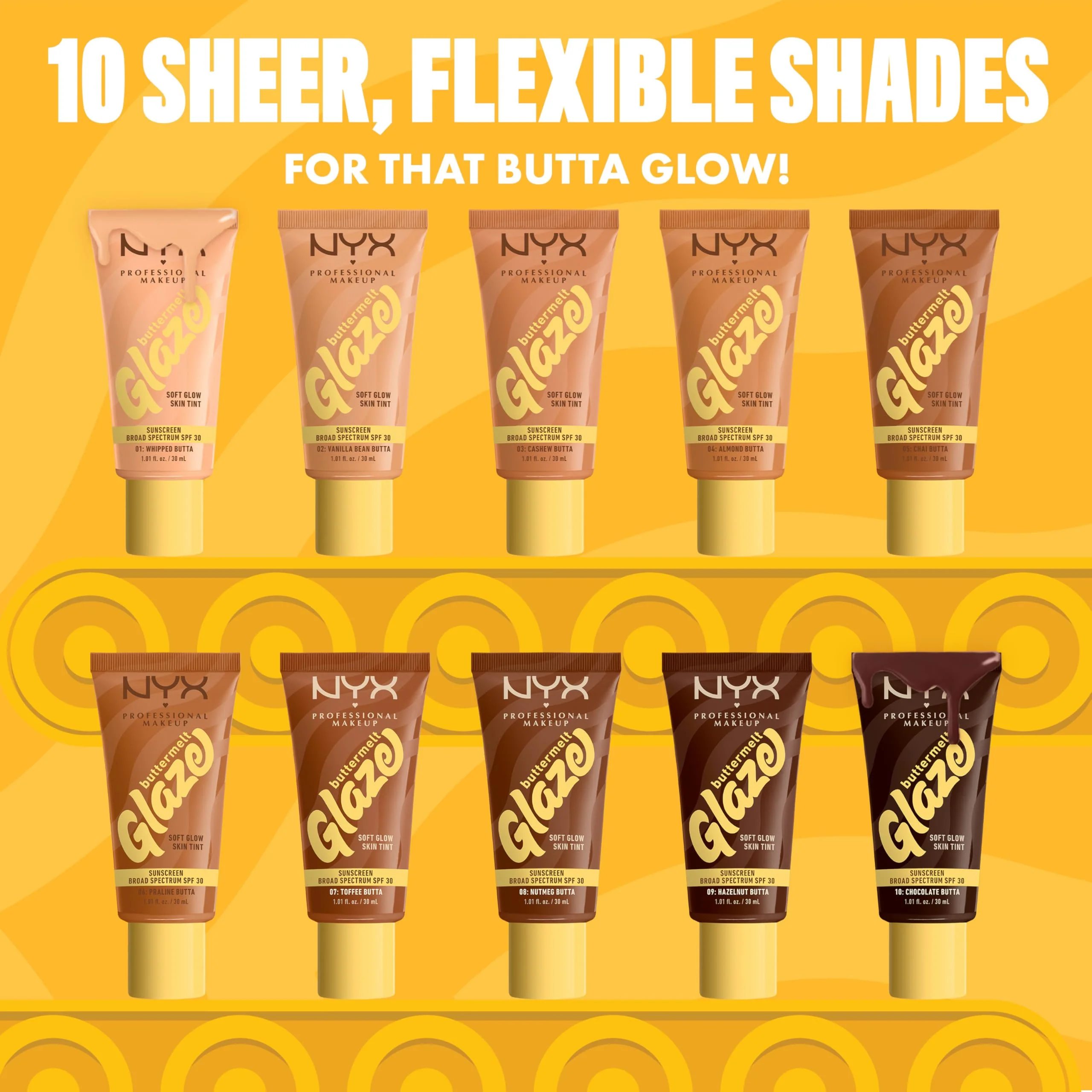 NYX PROFESSIONAL MAKEUP Buttermelt Glaze Soft Glow Skin Tint + SPF 30, Up To 12HR Wear, 10 Chocolate Butta - Image 2