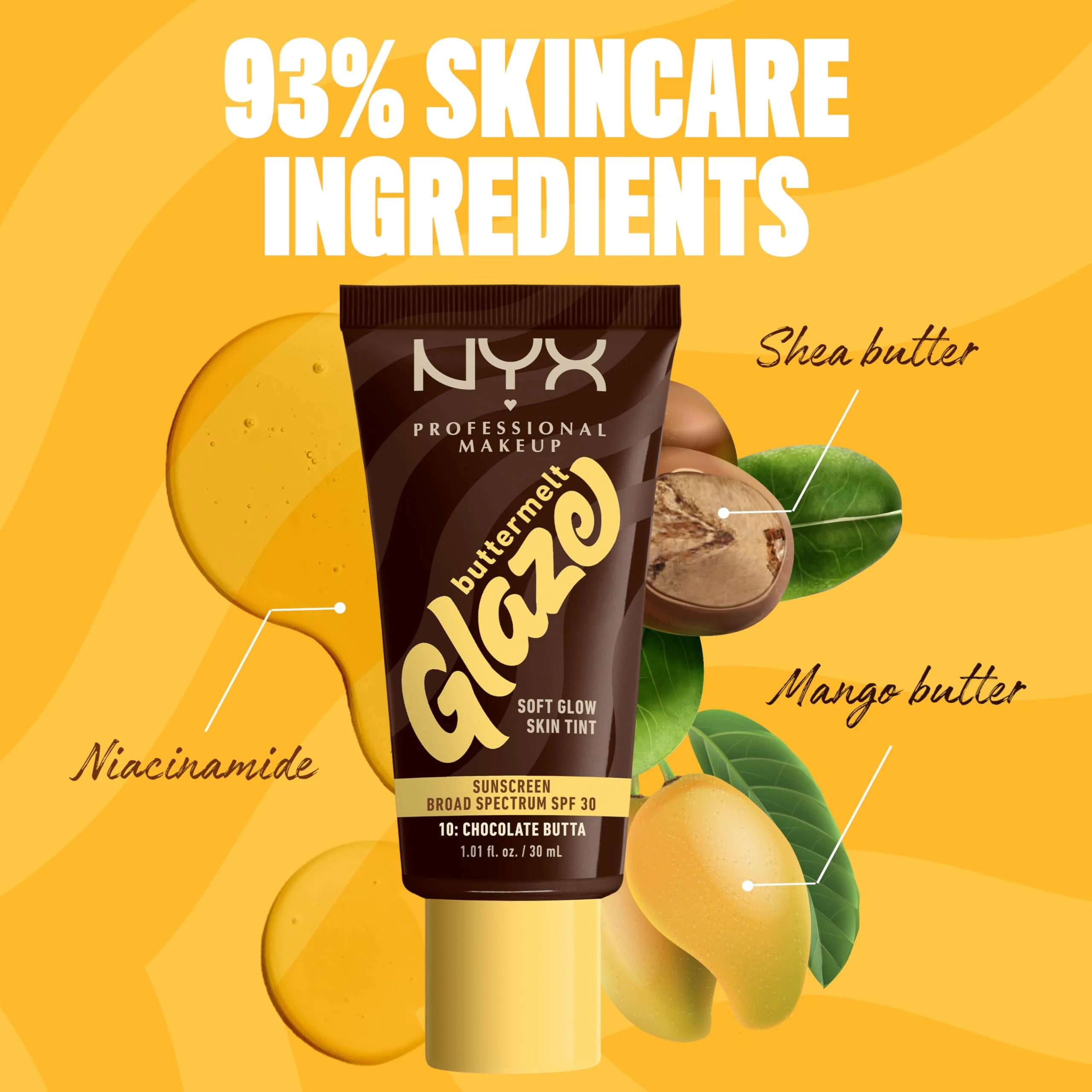 NYX PROFESSIONAL MAKEUP Buttermelt Glaze Soft Glow Skin Tint + SPF 30, Up To 12HR Wear, 10 Chocolate Butta - Image 5
