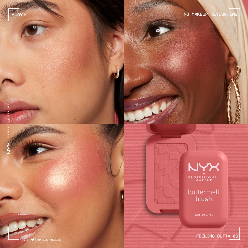 NYX PROFESSIONAL MAKEUP Buttermelt Powder Blush, Fade and Transfer-Resistant Blush, Up to 12HR Make Up Wear, Vegan Formula - Feeling Butta - Image 8