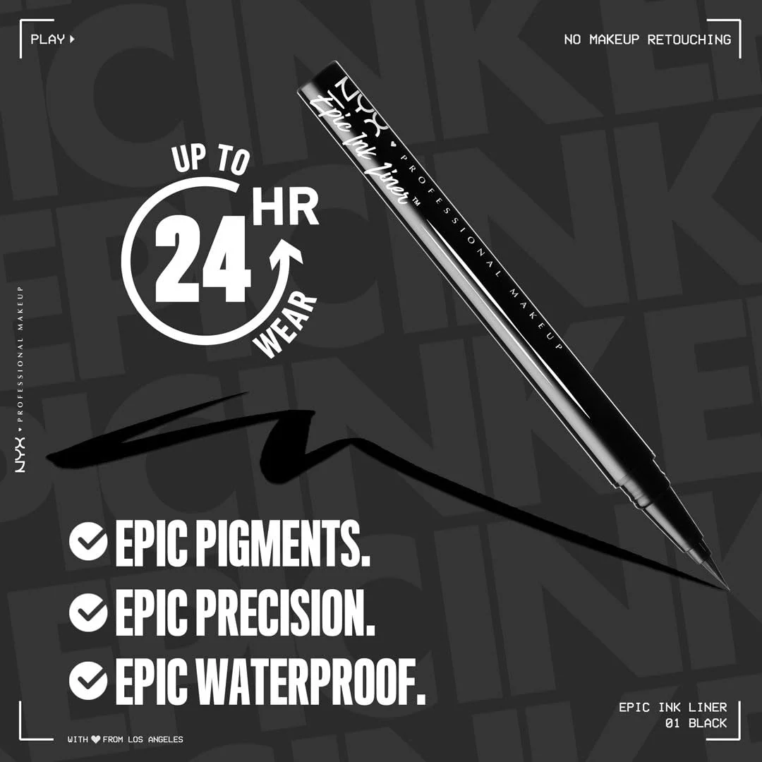 NYX PROFESSIONAL MAKEUP Epic Ink Liner, Waterproof Liquid Eyeliner - Black, Vegan Formula - Image 9