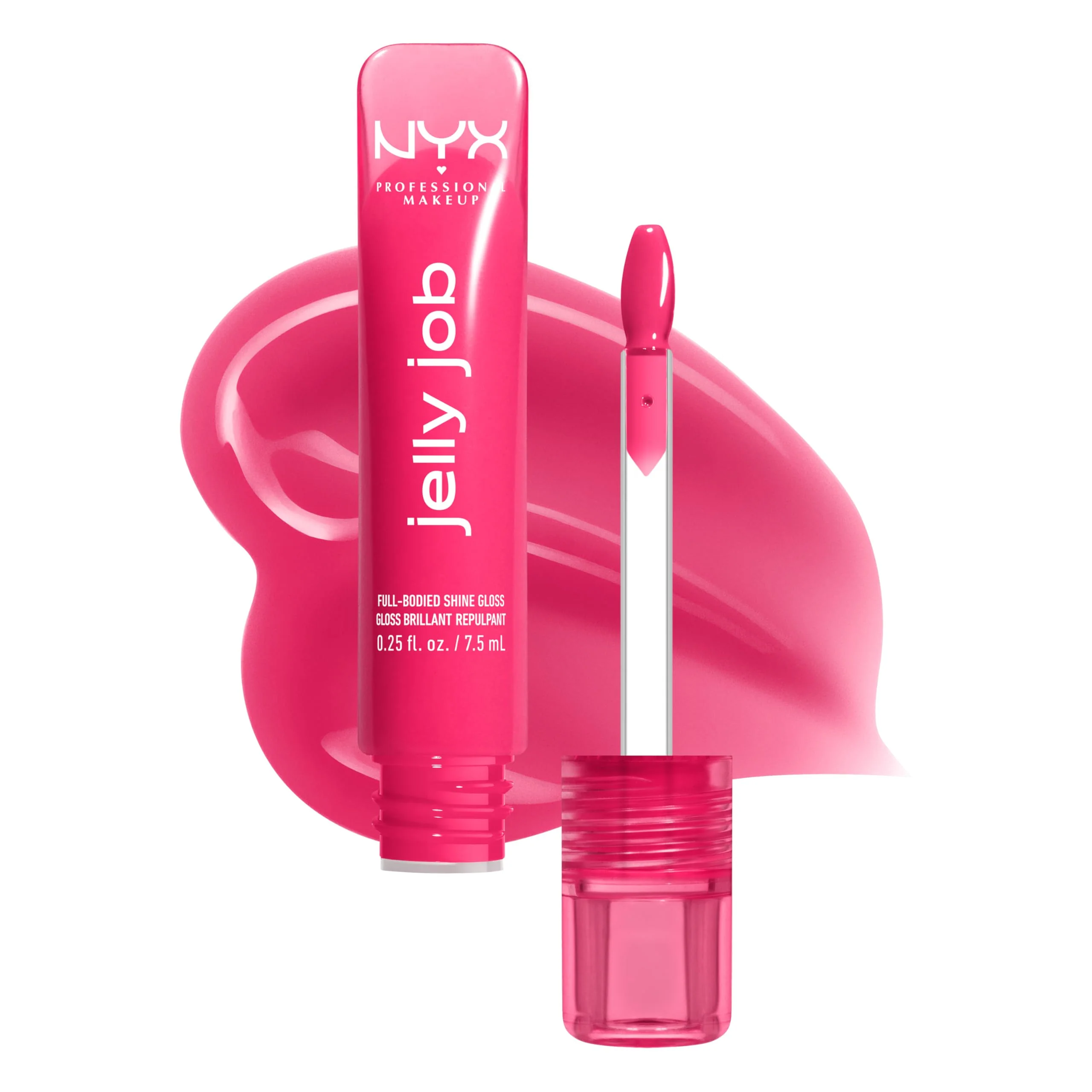 NYX PROFESSIONAL MAKEUP Jelly Job Lip Gloss, Lip Tint Gloss with Full-Bodied, Smoothing, and Hyper-Glossy Shine - Juicy Jelly (Bright Pink) - Image 2