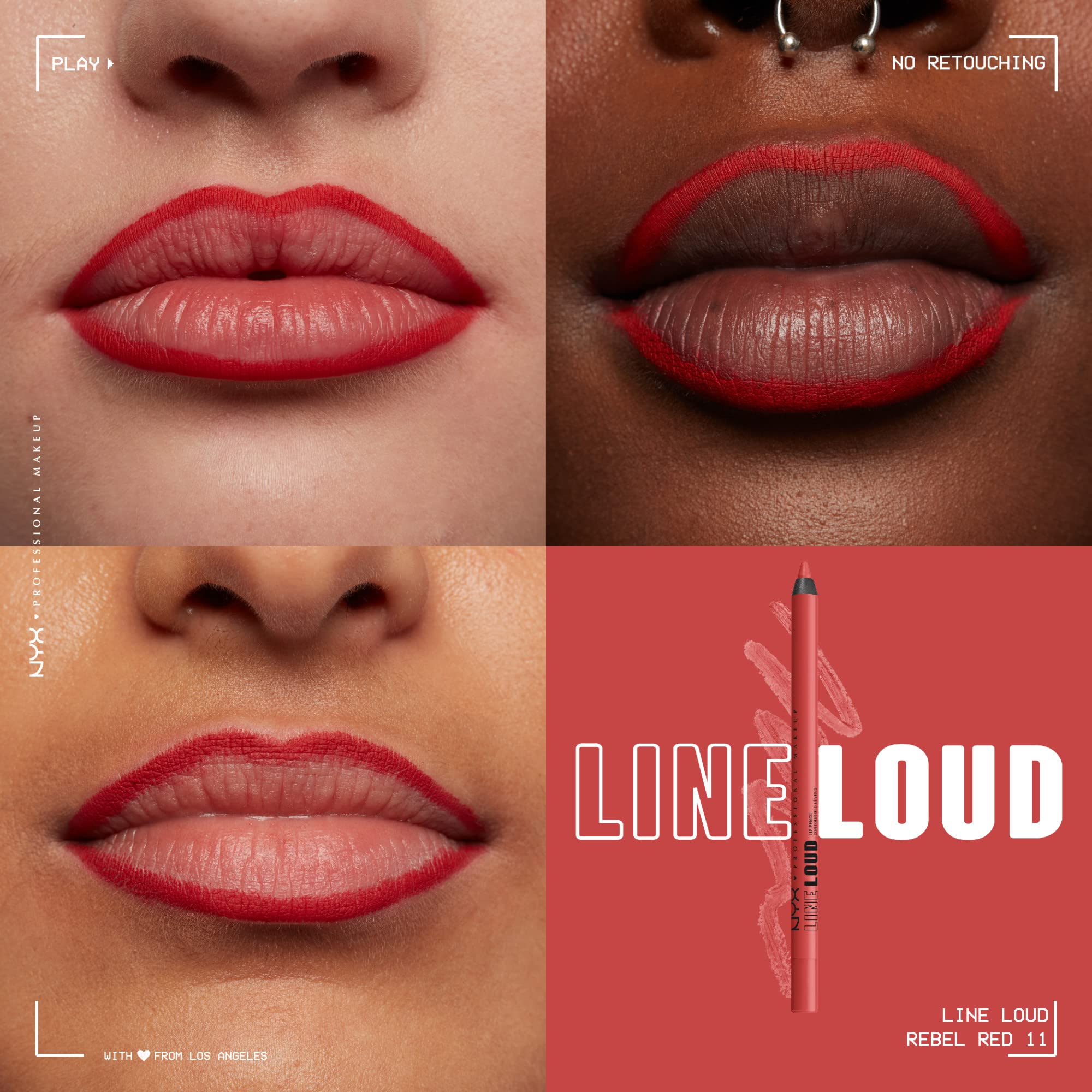 NYX PROFESSIONAL MAKEUP Line Loud Lip Liner, Longwear and Pigmented Lip Pencil with Jojoba Oil & Vitamin E - Rebel Red (Warm Red) - Image 3