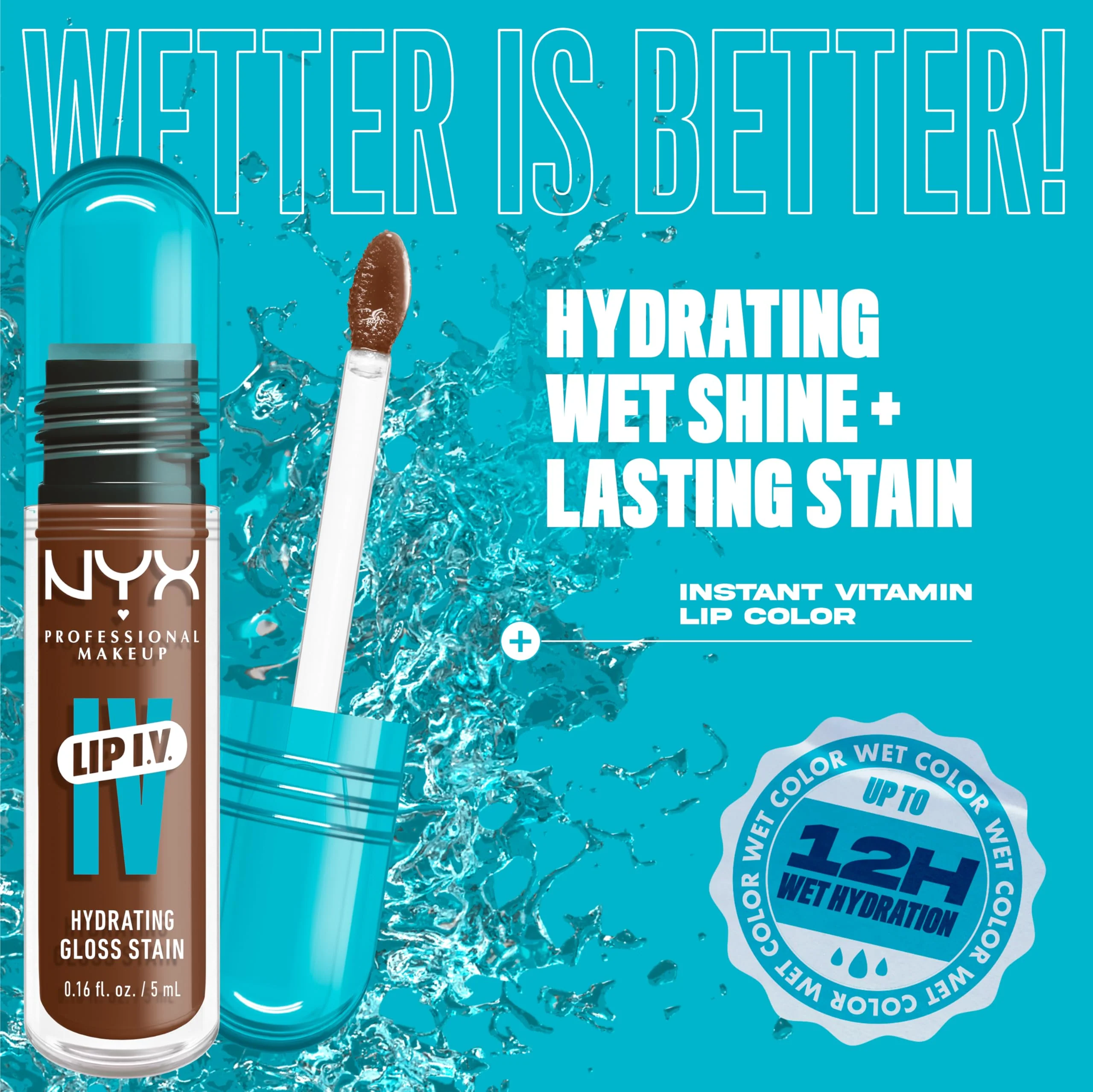NYX PROFESSIONAL MAKEUP Lip IV Hydrating Glossy Lip Stain, Long-Lasting, Tinted, Vegan Formula with 12 HR Hydration - Splash N Spice (Brown) - Image 9