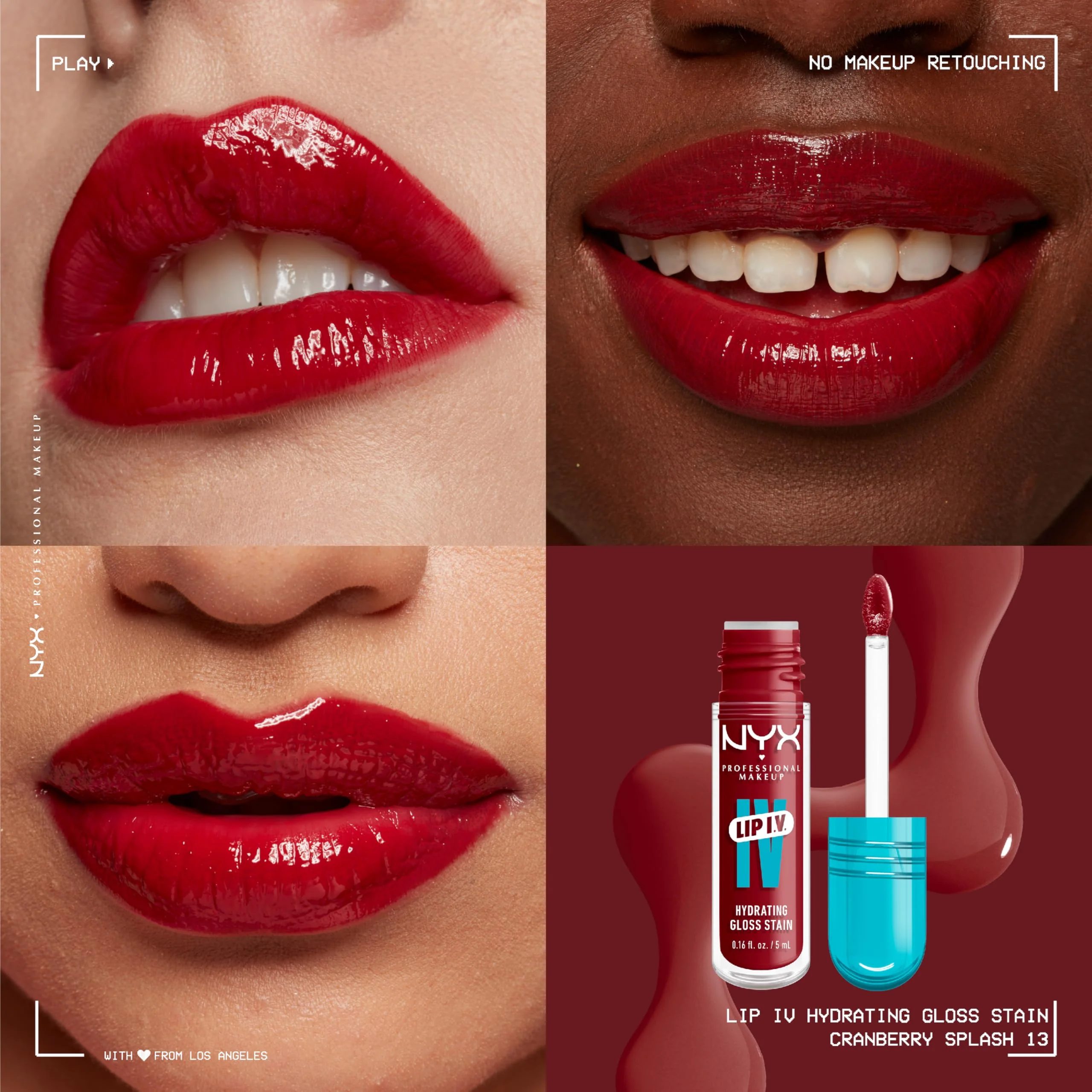 NYX PROFESSIONAL MAKEUP Lip IV Hydrating Glossy Lip Stain with 12HR Hydration - Cranberry Splash (Red) - Image 10