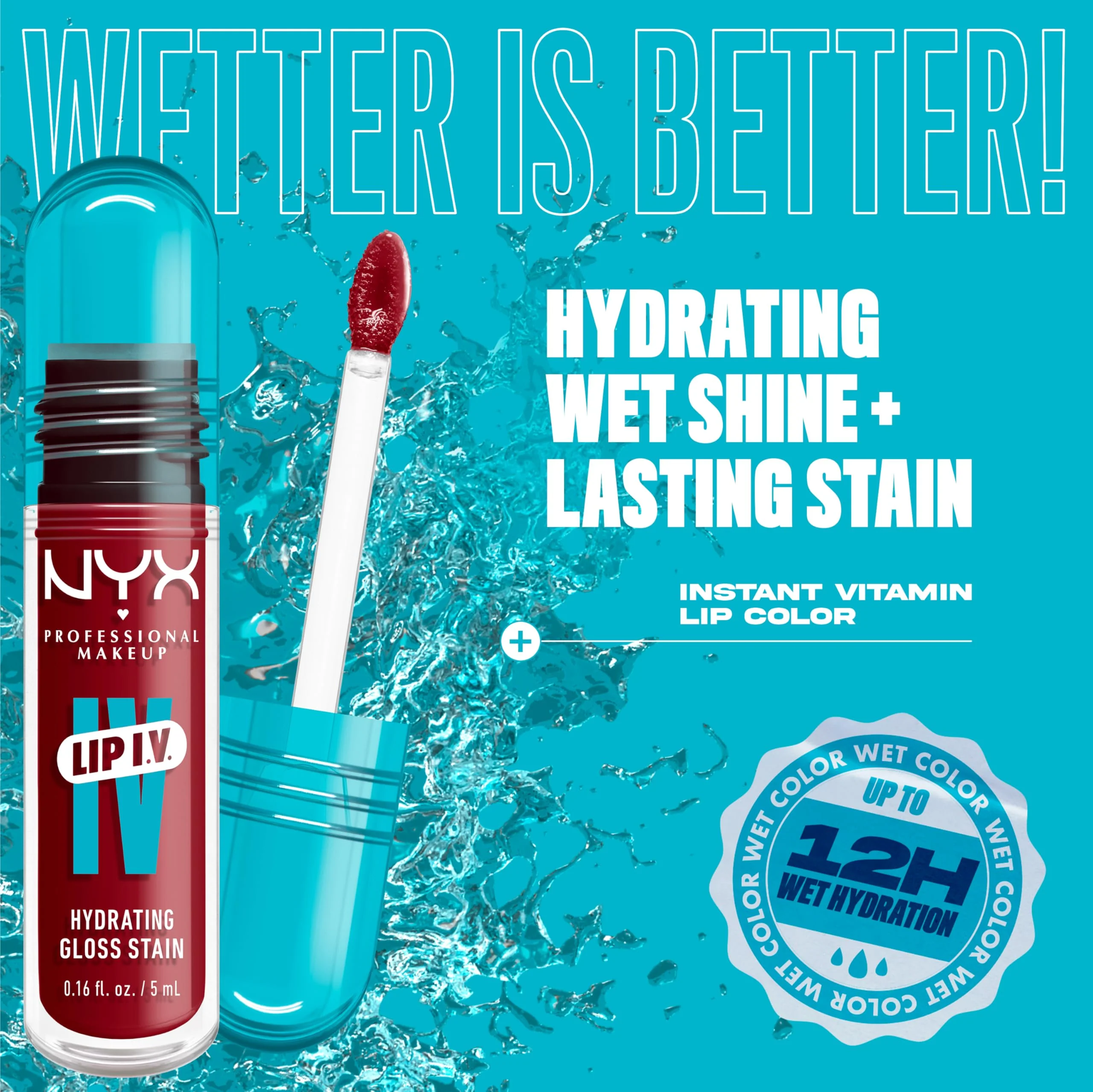 NYX PROFESSIONAL MAKEUP Lip IV Hydrating Glossy Lip Stain with 12HR Hydration - Cranberry Splash (Red) - Image 9