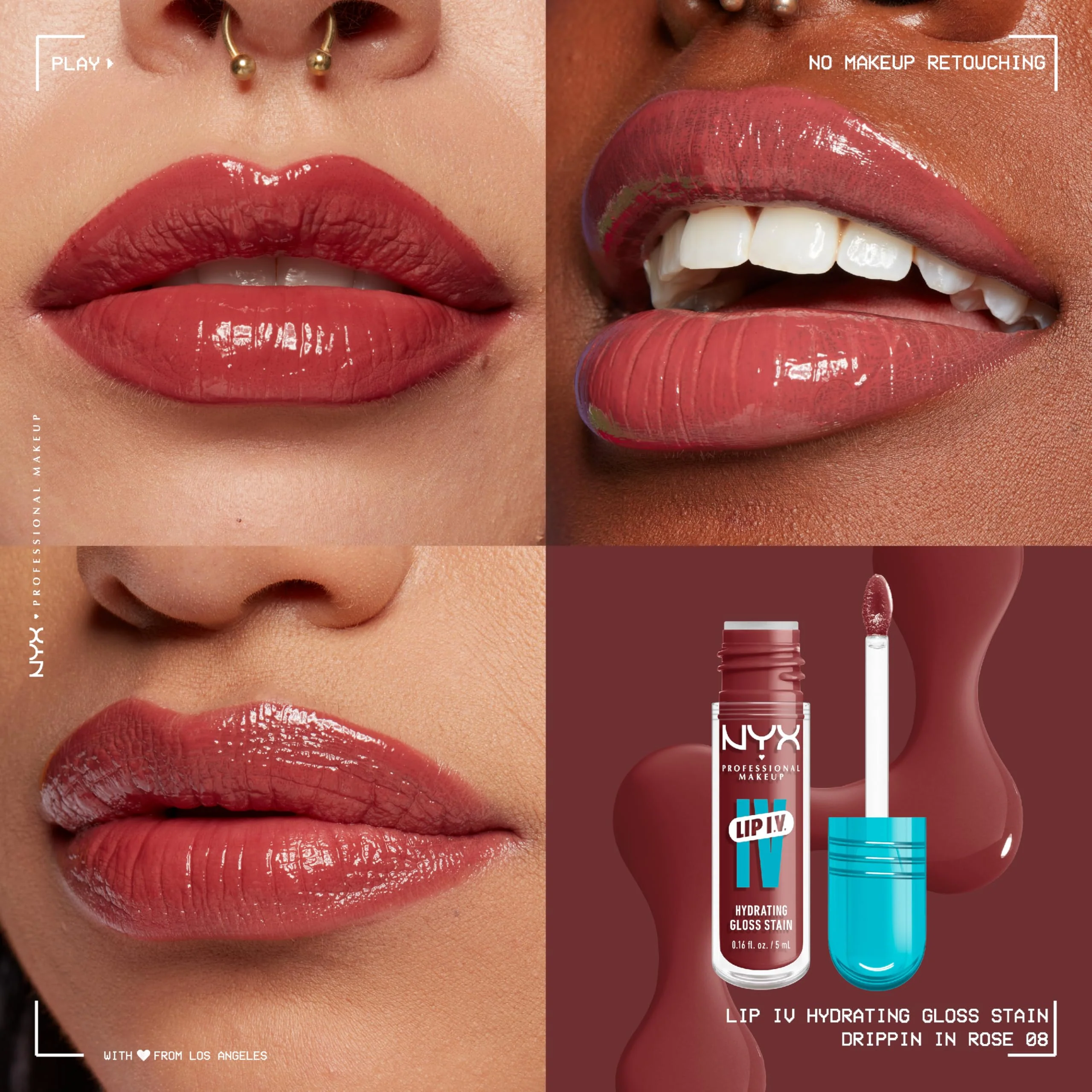 NYX PROFESSIONAL MAKEUP Lip IV Hydrating Glossy Lip Stain with 12HR Hydration - Drippin In Rose (Pink) - Image 9