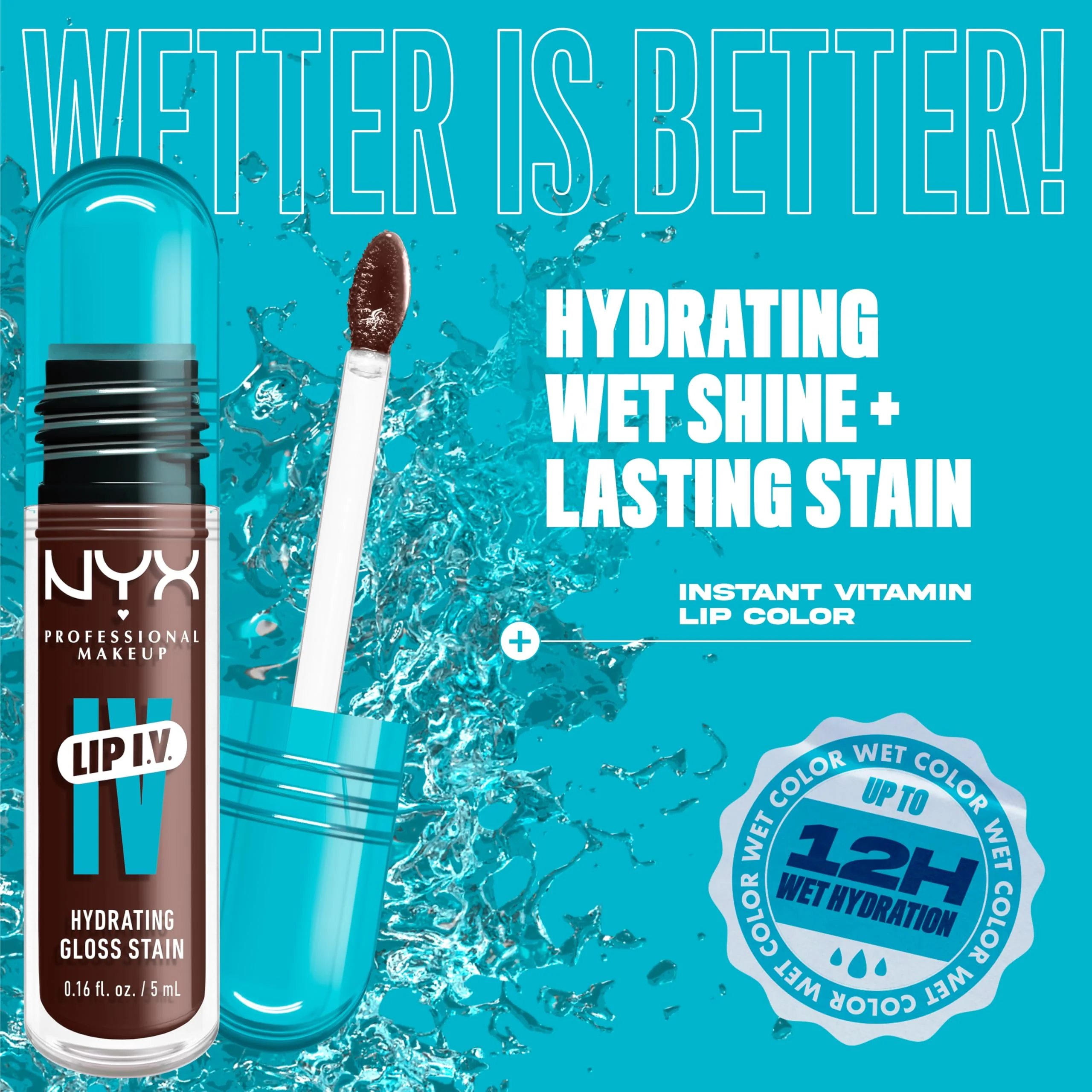NYX PROFESSIONAL MAKEUP Lip IV Hydrating Glossy Lip Stain with 12HR Hydration - Espresso Soak (Brown) - Image 9