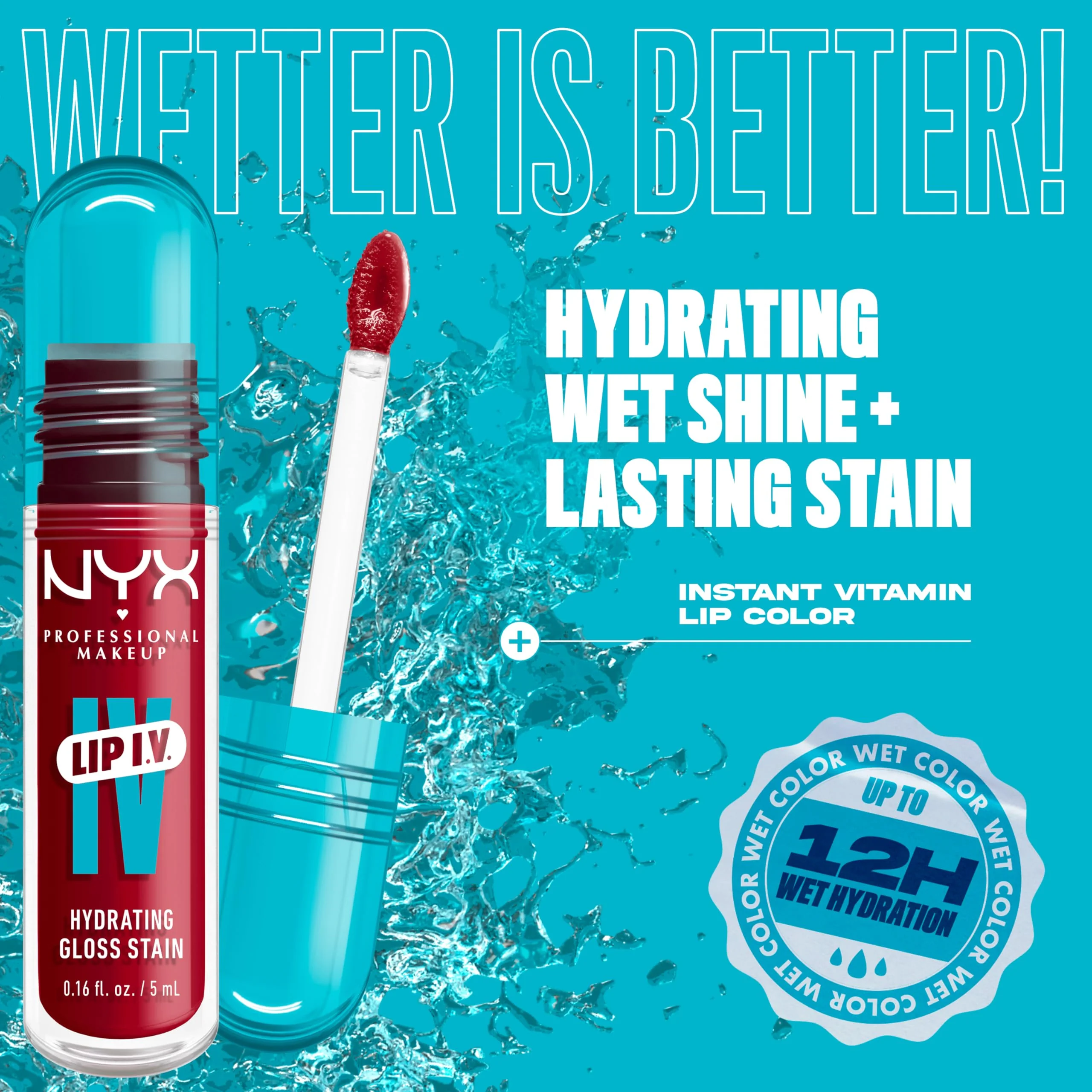 NYX PROFESSIONAL MAKEUP Lip IV Hydrating Glossy Lip Stain with 12HR Hydration - Red-y Set Wet (Red) - Image 5