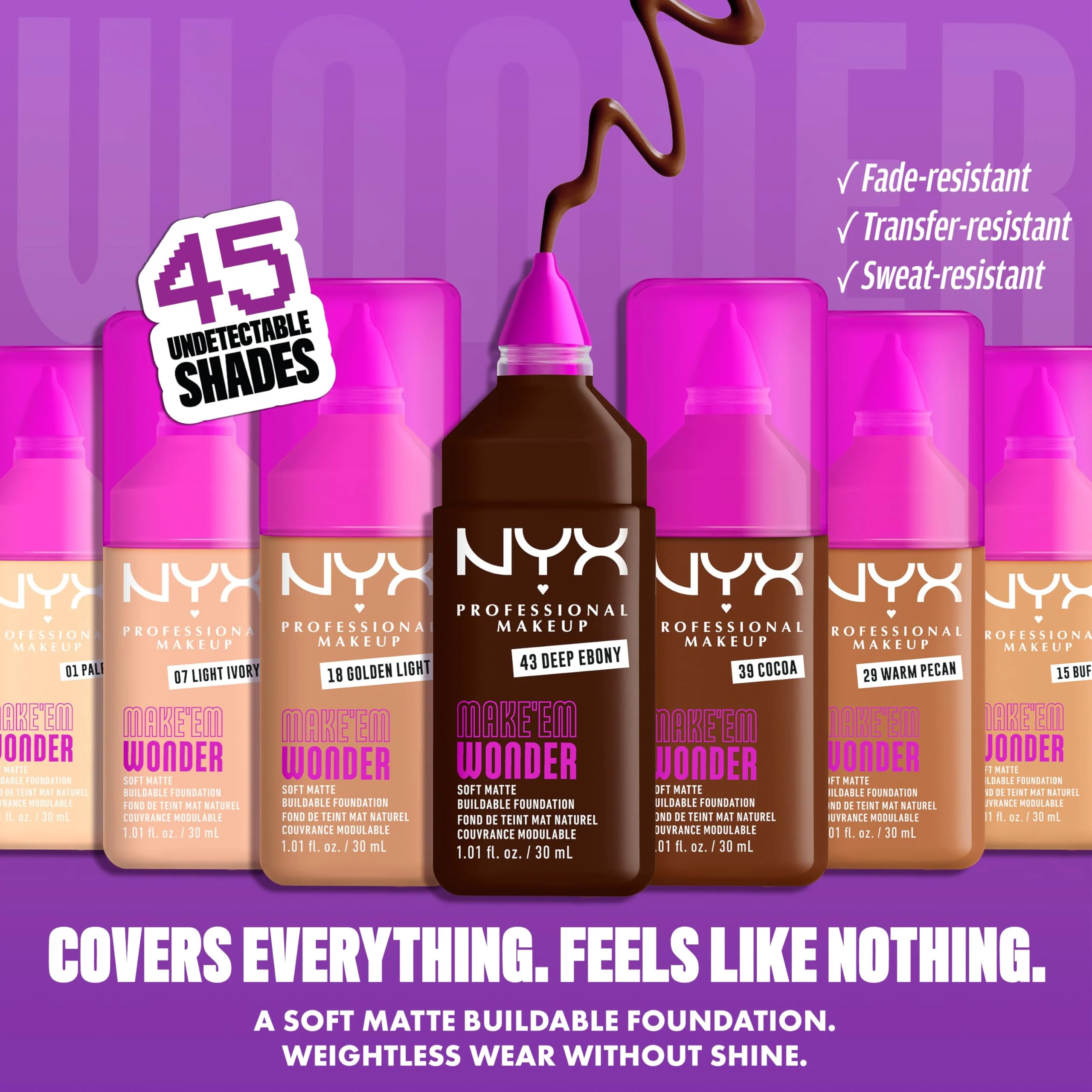 NYX PROFESSIONAL MAKEUP Make 'Em Wonder Liquid Foundation, 24HR Foundation Makeup With A Soft Matte Finish, Buildable Full Coverage - 09 Light Nude - Image 10