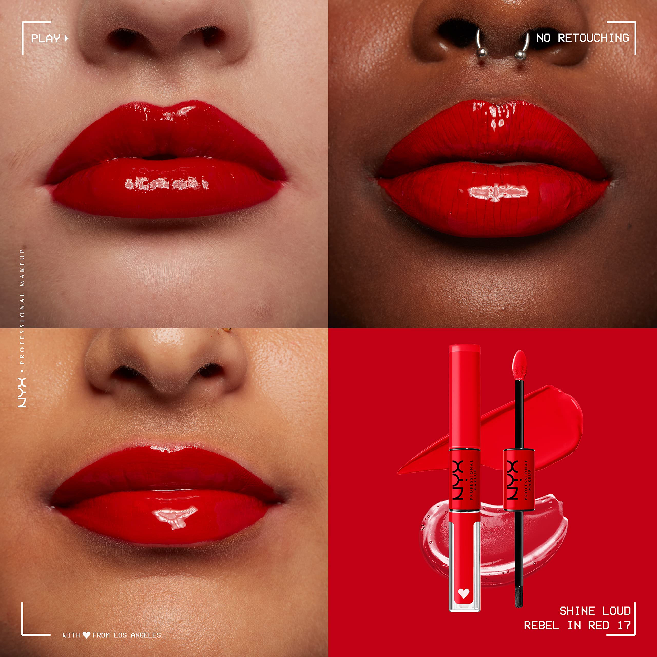 NYX PROFESSIONAL MAKEUP Shine Loud, Long-Lasting Liquid Lipstick with Clear Lip Gloss - Rebel In Red (Warm Red) - Image 5