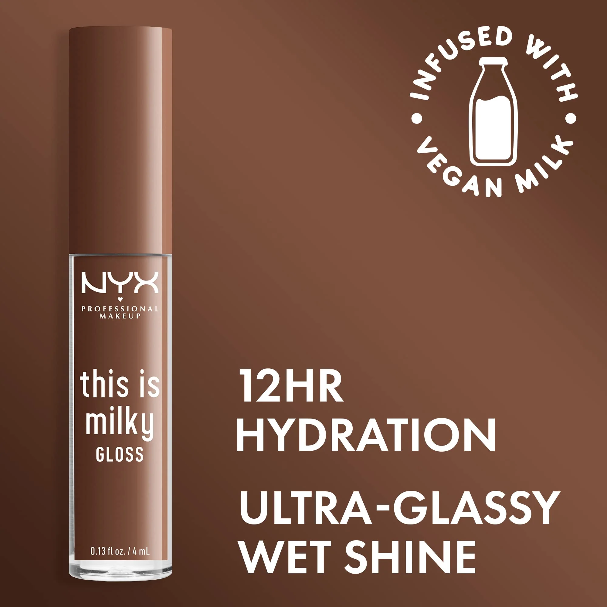 NYX PROFESSIONAL MAKEUP This Is Milky Gloss, Vegan Lip Gloss, 12 Hour Hydration - Milk The Coco (Chocolate Brown) - Image 8