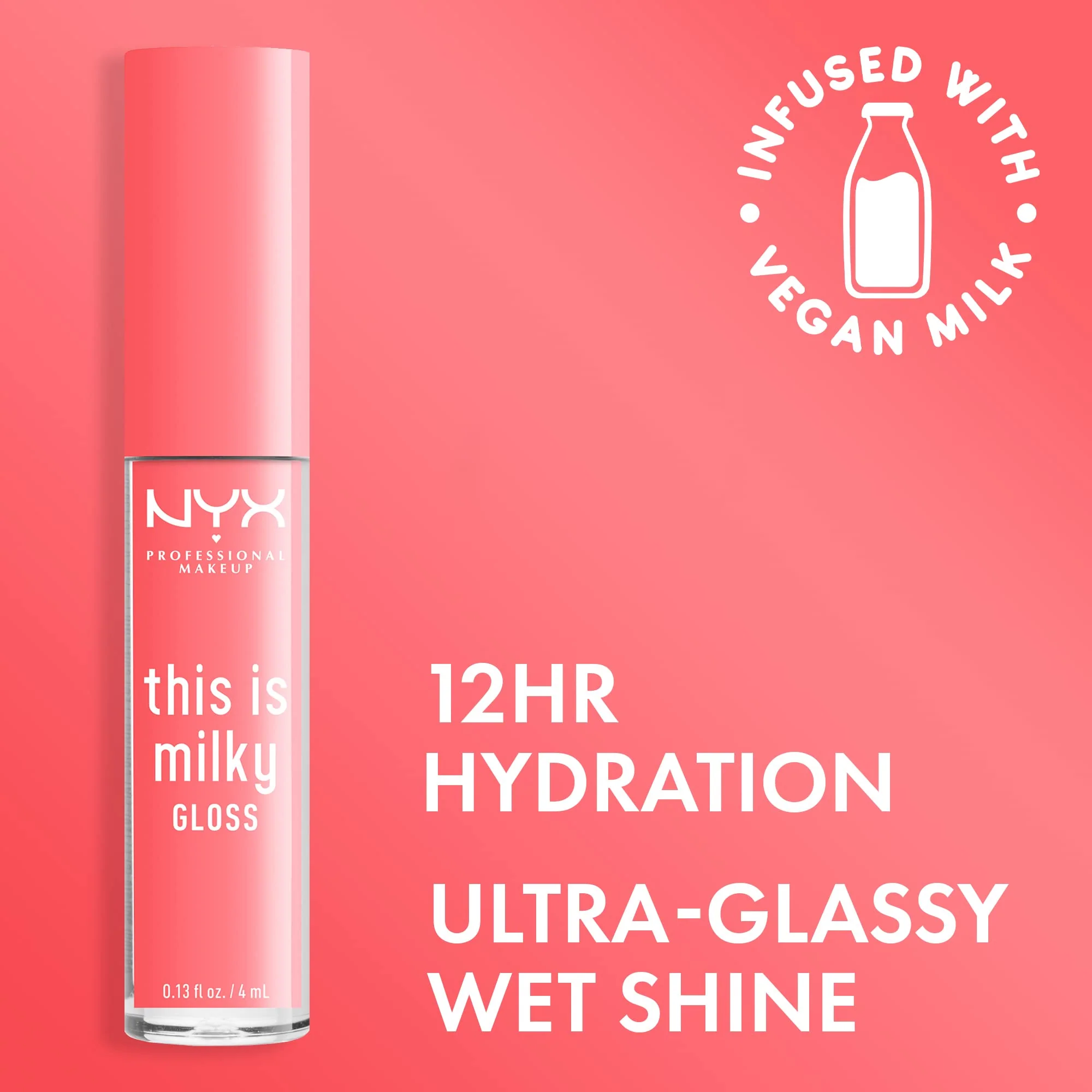 NYX PROFESSIONAL MAKEUP This Is Milky Gloss, Vegan Lip Gloss, 12 Hour Hydration - Moo-dy Peach (Sheer Coral) - Image 6
