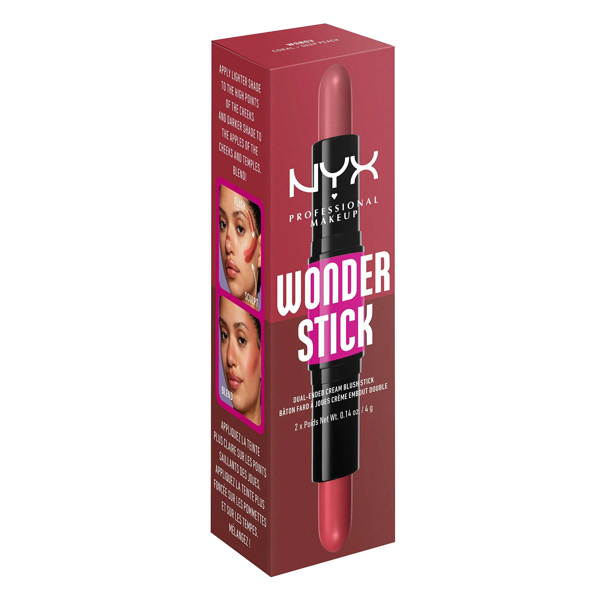 NYX PROFESSIONAL MAKEUP Wonder Stick Blush with Hydrating Hyaluronic Acid, Dual-Ended Cream Blush Stick - Coral & Deep Peach - Image 3