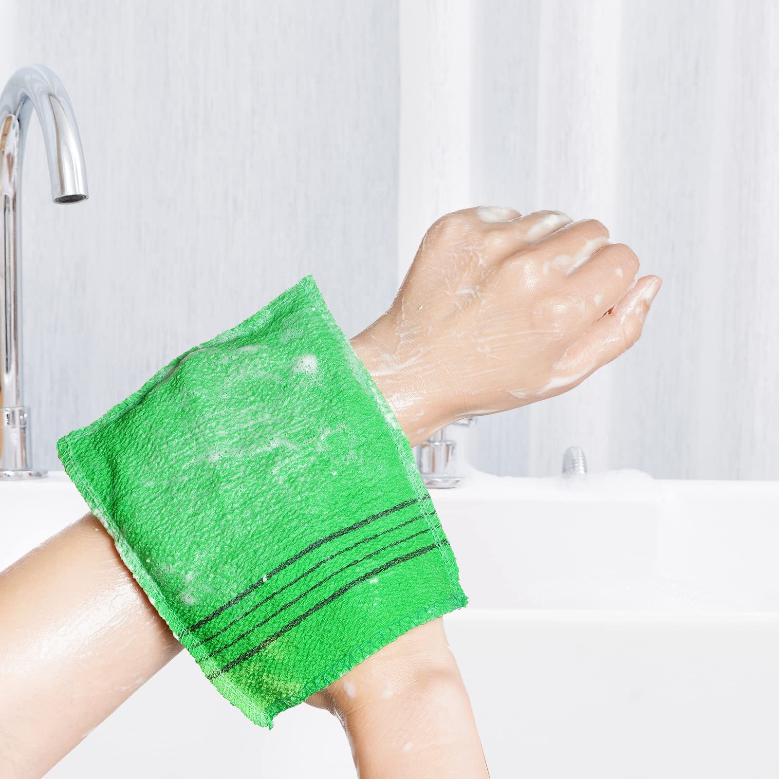 obmwang 6 Pieces Korean Exfoliating Mitts and Washcloth Set, Asian Exfoliating Bath Washcloth and Korean Long Towels Back Scrubber for Women Men Shower Washing - Image 4