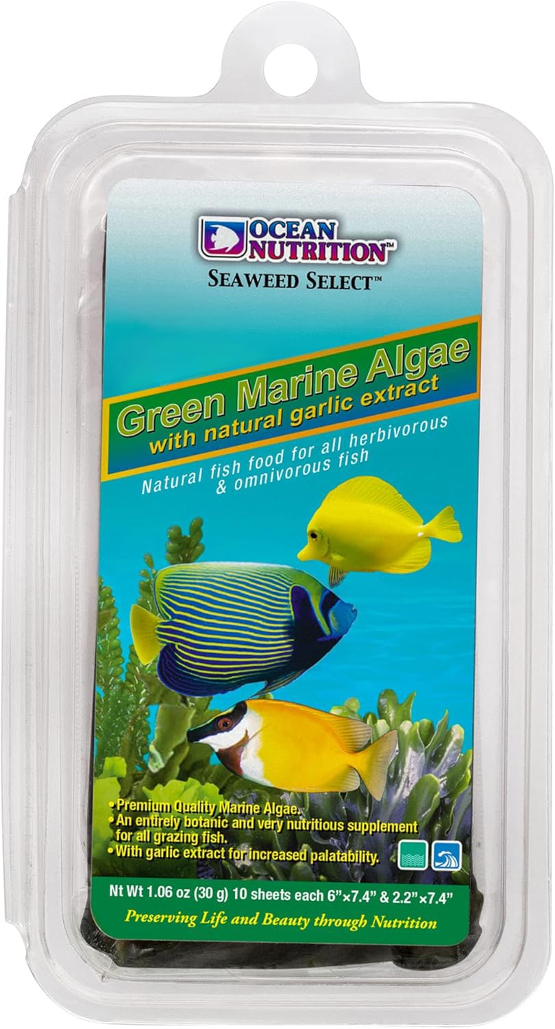 Ocean Nutrition Seaweed Select Green Marine Algae - Nutritious Fish Food for Herbivorous Marine Fish, Live Fish & Invertebrates - Natural Seaweed Sheets with Garlic Extract - 4 Sheets, 0.4 oz (12g)