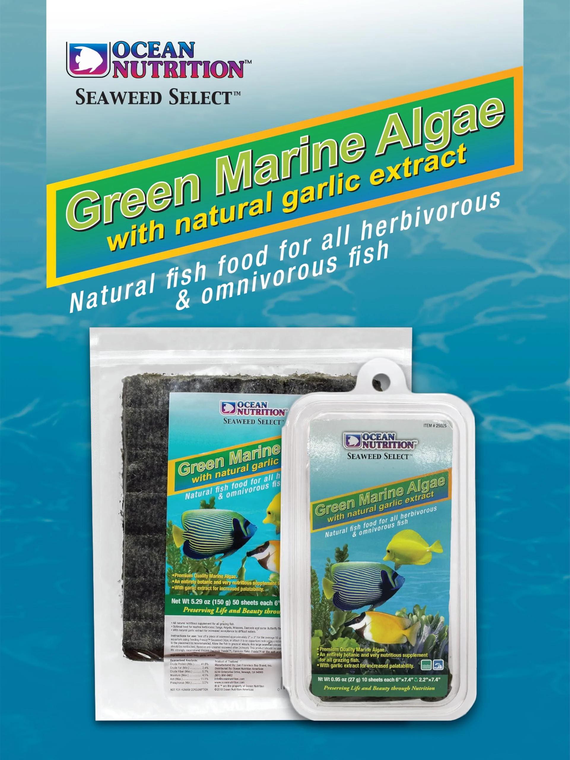 Ocean Nutrition Seaweed Select Green Marine Algae - Nutritious Fish Food for Herbivorous Marine Fish, Live Fish & Invertebrates - Natural Seaweed Sheets with Garlic Extract - 4 Sheets, 0.4 oz (12g) - Image 7