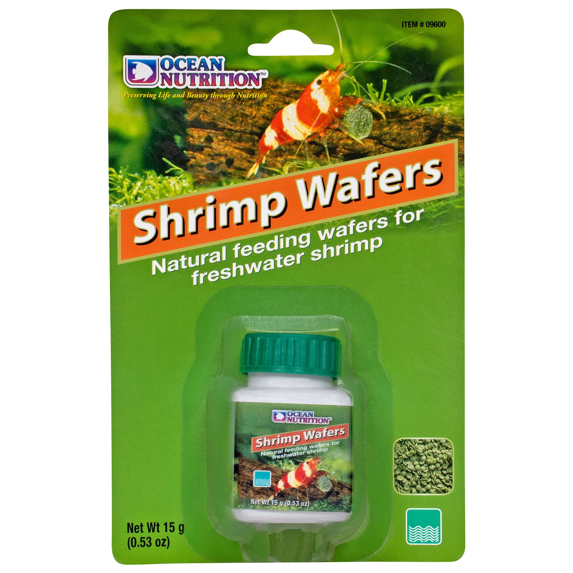 Ocean Nutrition Shrimp Wafers - Sinking Shrimp Food for Freshwater Shrimp Tank (Neocaridina, Caridina, Ghost Shrimp Live, Amano, Cherry) - Enriched with Essential Vitamins & Proteins - 0.53 oz (15 g)