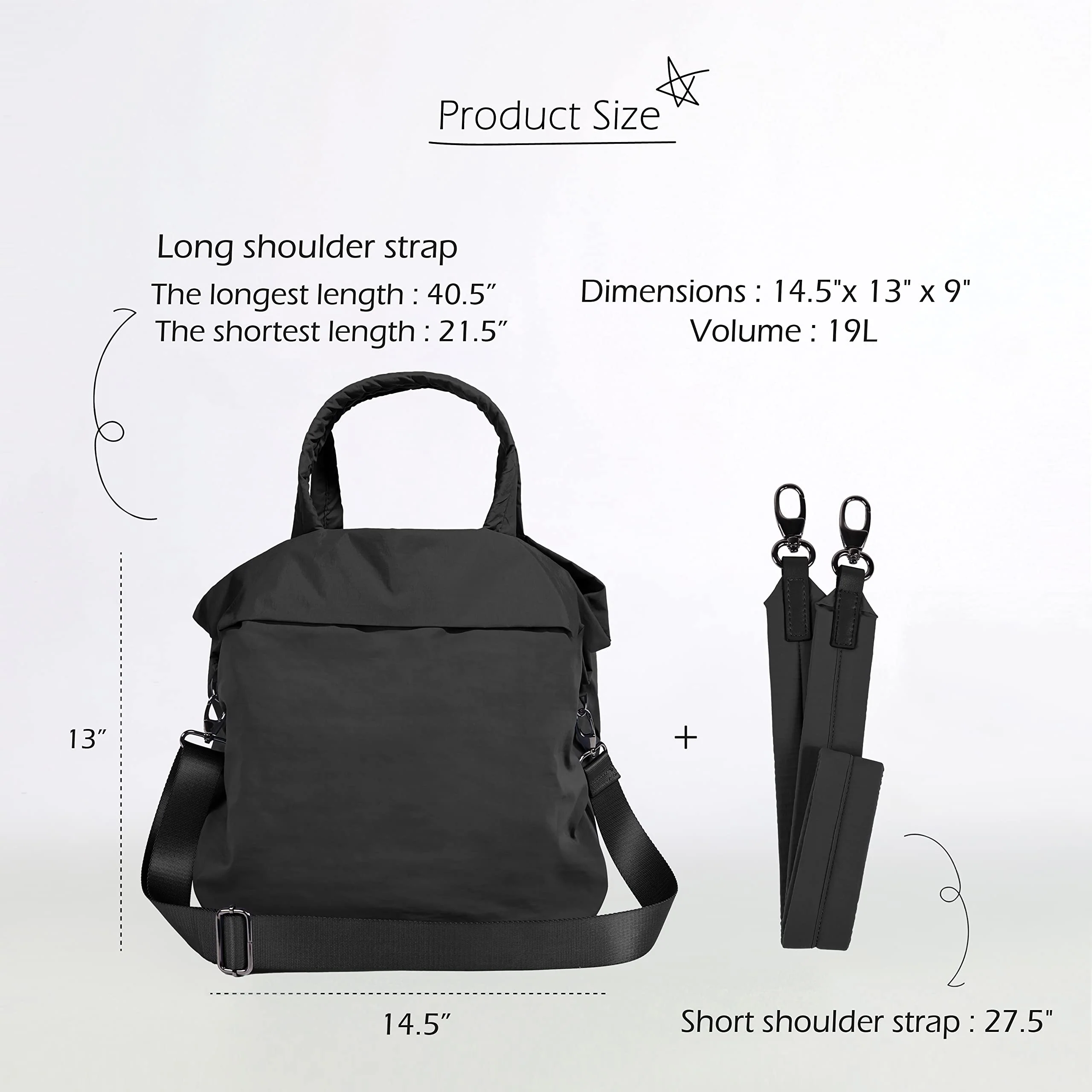 ODODOS 19L Multi Hobo Bags 2.0 with 2 Straps for Women, Totes Handbags, Crossbody Shoulder Bags, Black - Image 2