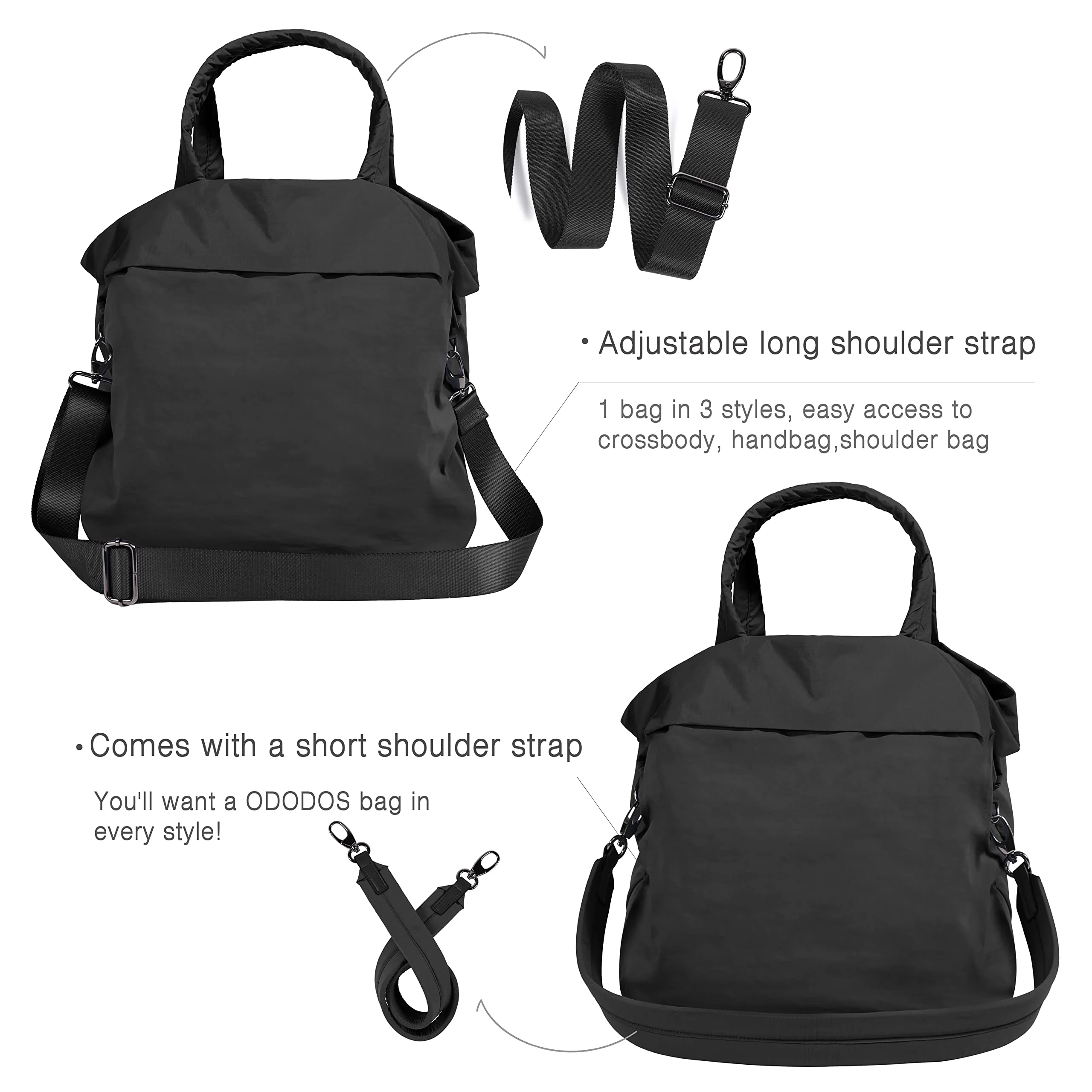 ODODOS 19L Multi Hobo Bags 2.0 with 2 Straps for Women, Totes Handbags, Crossbody Shoulder Bags, Black - Image 5