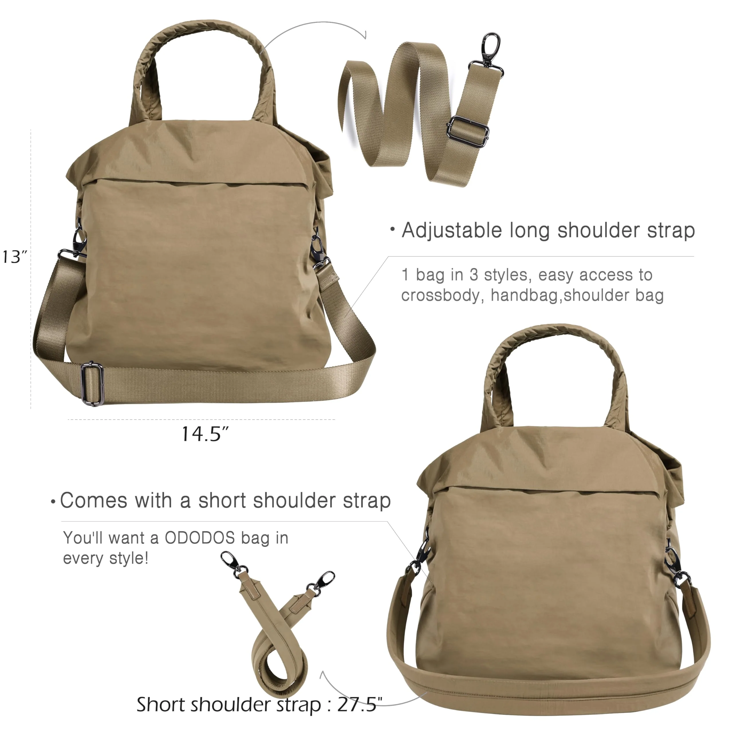 ODODOS 19L Multi Hobo Bags 2.0 with 2 Straps for Women, Totes Handbags, Crossbody Shoulder Bags, Brown - Image 5