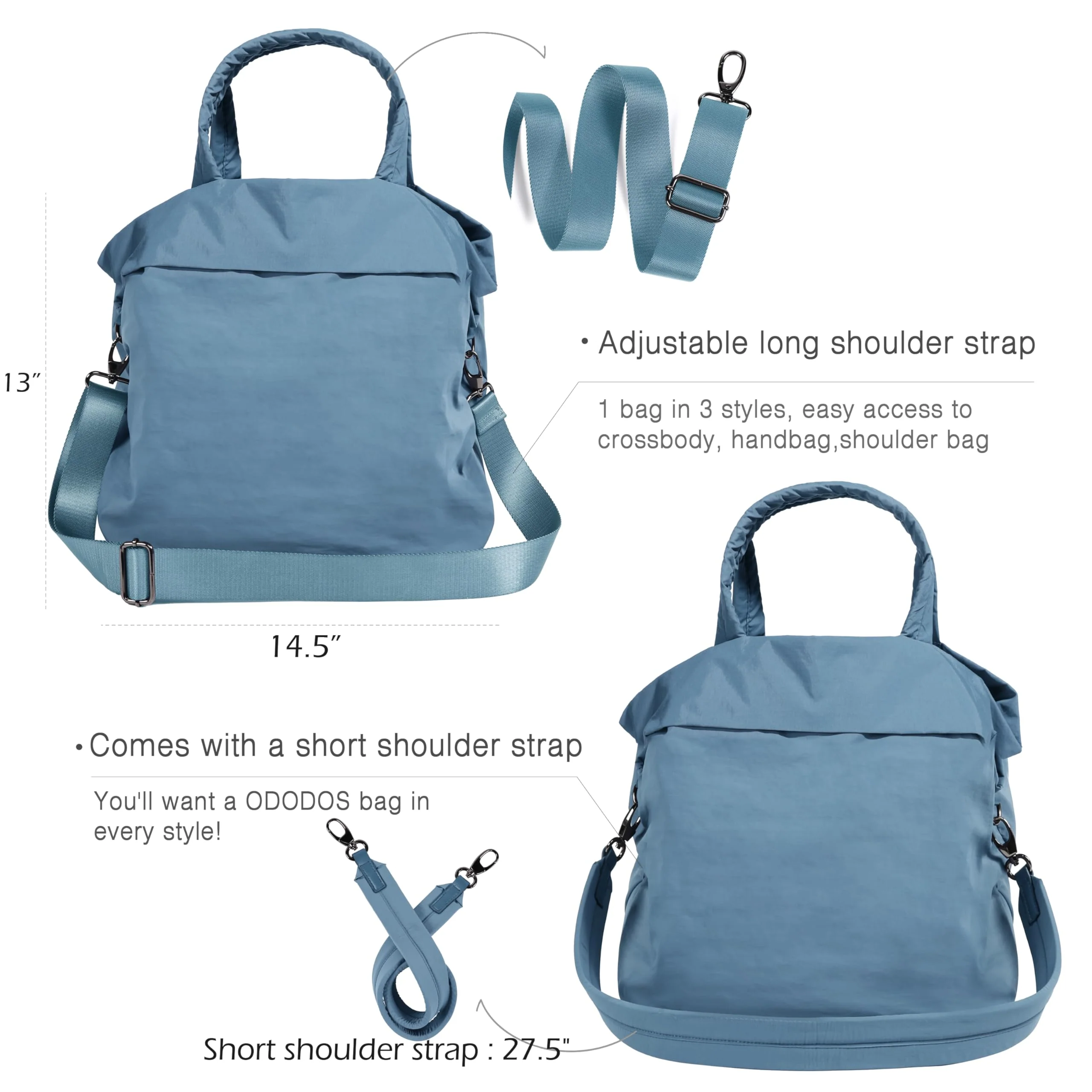 ODODOS 19L Multi Hobo Bags 2.0 with 2 Straps for Women, Totes Handbags, Crossbody Shoulder Bags, Dark Blue - Image 5