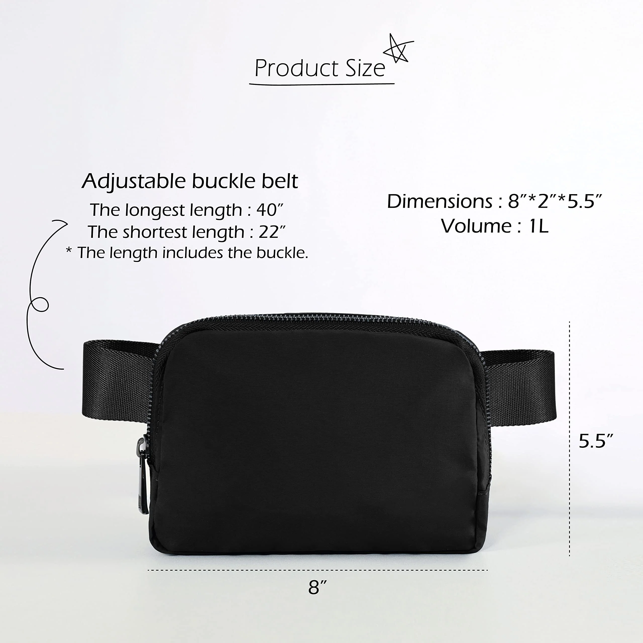 ODODOS Unisex Mini Belt Bag with Adjustable Strap Small Fanny Pack for Workout Running Traveling Hiking, Black - Image 8