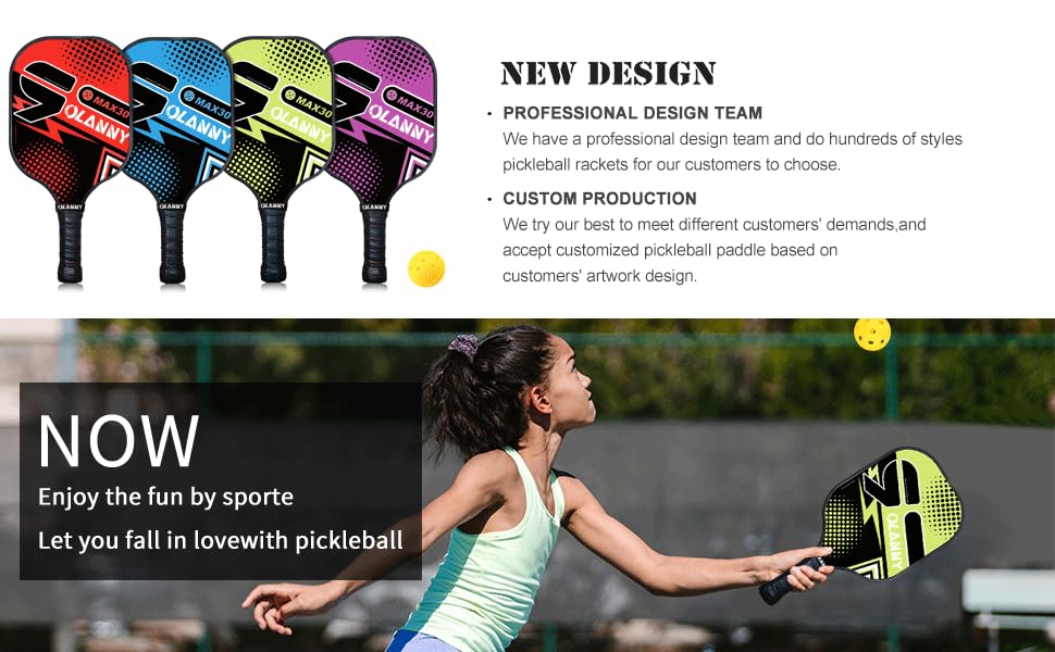 OLANNY Pickleball Paddles Set of 4 Pickleball Rackets Graphite Pickleball Set Polymer Honeycomb CoreLightweight Pickleball Set Includes 4 Pickleball Paddles + 4 Balls + 1 Pickleball Bag - Image 2