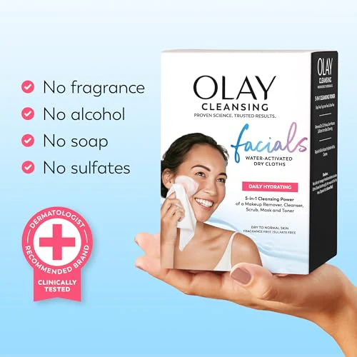 Olay Makeup Remover Wipes, Daily Facials Hydrating Face Cleanser for Normal to Dry Skin, Alcohol & Fragrance Free, Soft Face Wash Towels, Travel Essentials for Women, Convenient Dry Cloths, 66 ct - Image 3