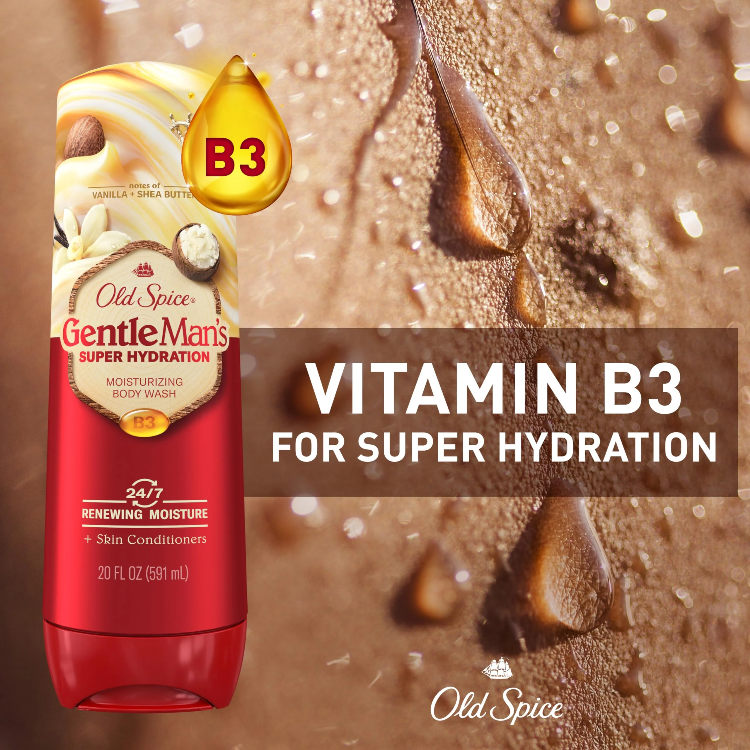 Old Spice Body Wash GentleMan’s Super Hydration for Men, 24/7 Renewing Moisture, Gentle on Skin with Skin Conditioners, Vanilla + Shea Butter Scent, 20 oz - Image 4