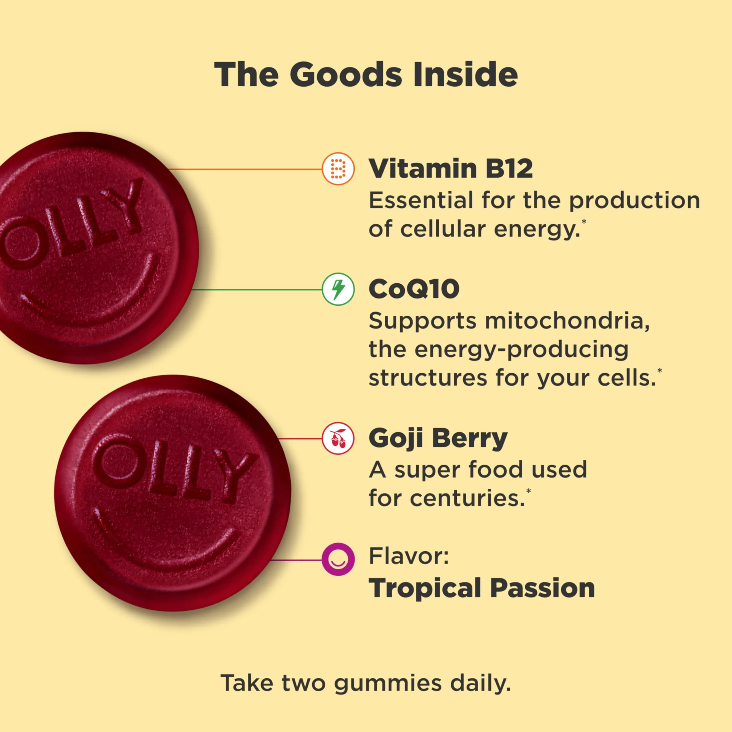 OLLY Daily Energy Gummy, Caffeine Free, Vitamin B12, CoQ10, Goji Berry, Adult Chewable Supplement, Tropical Flavor - 60 Count - Image 11