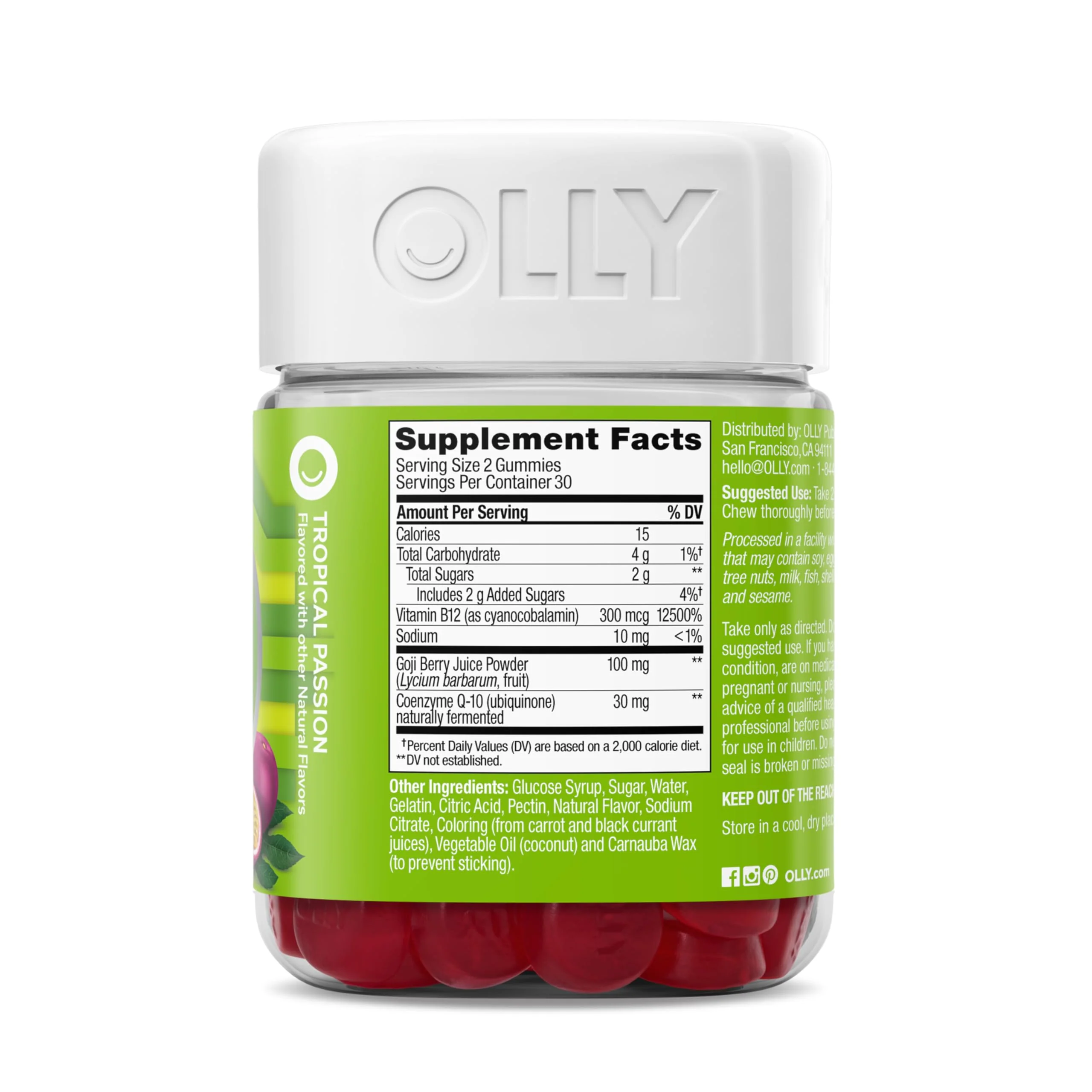 OLLY Daily Energy Gummy, Caffeine Free, Vitamin B12, CoQ10, Goji Berry, Adult Chewable Supplement, Tropical Flavor - 60 Count - Image 5