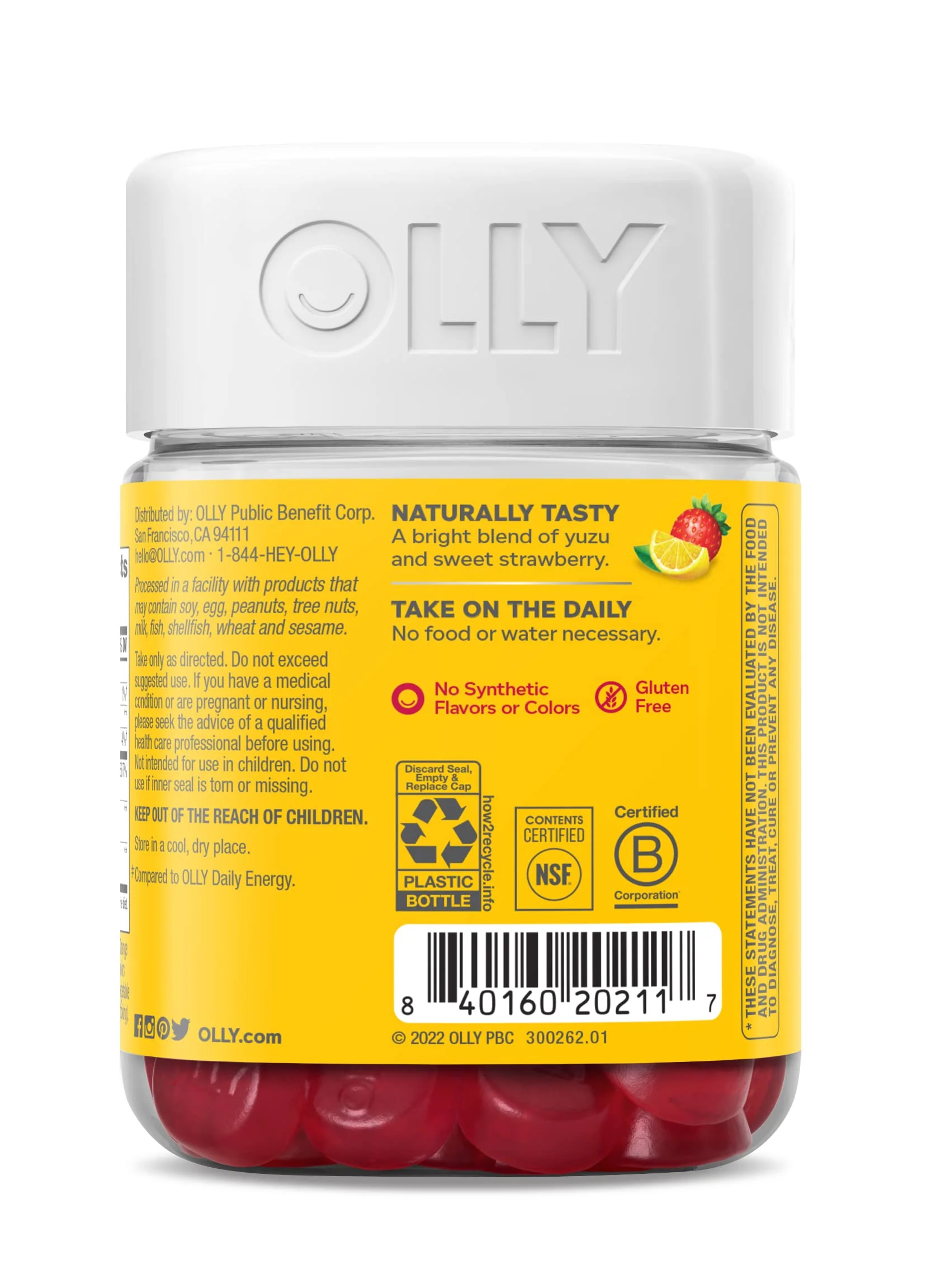 OLLY Extra Strength Daily Energy Gummy, Caffeine Free, 1000mcg Vitamin B12, CoQ10, Goji Berry, Adult Chewable Supplement, Berry Yuzu Flavor - 60 Count - Image 3