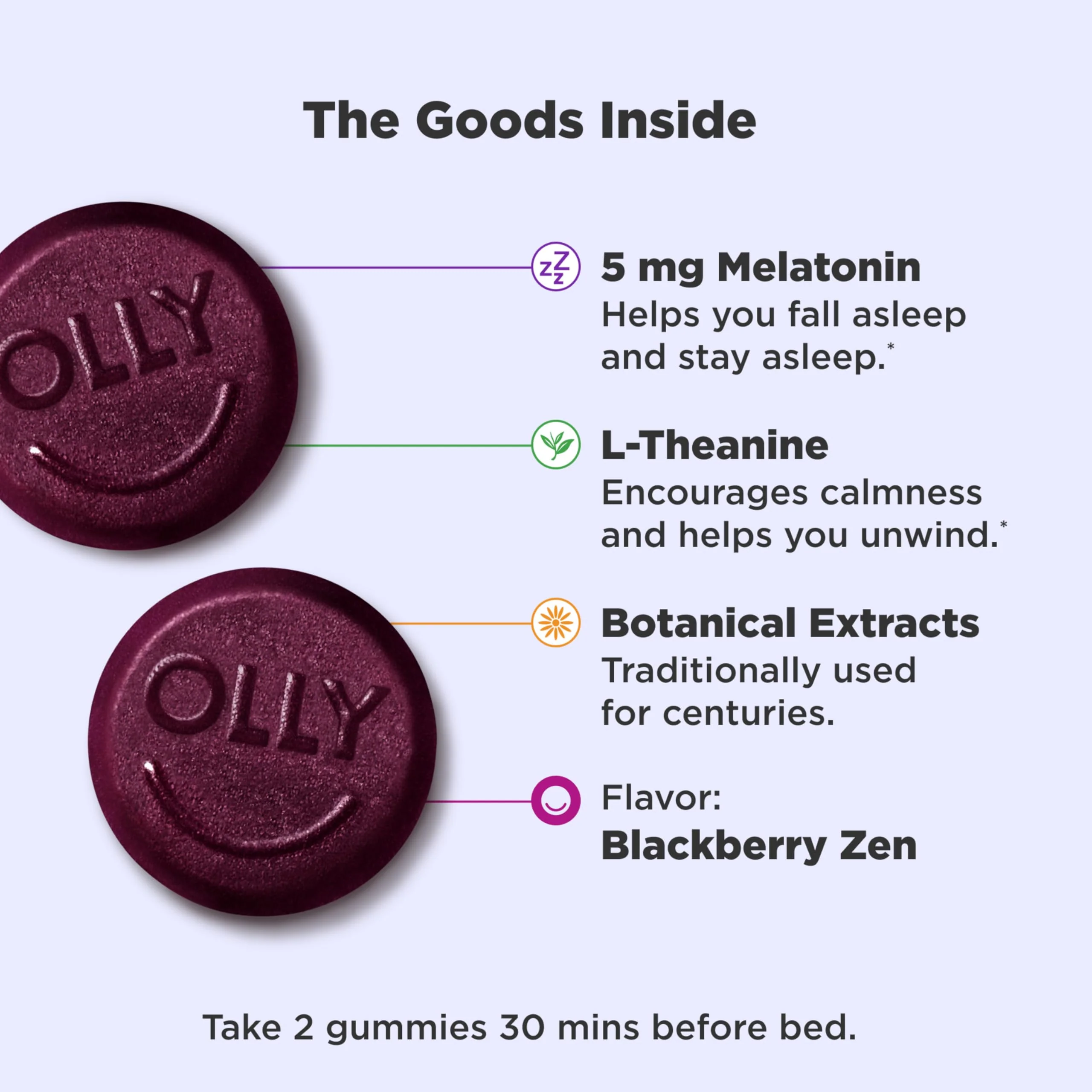 OLLY Extra Strength Sleep Gummy, 5 mg Melatonin, L-Theanine, Chamomile, Lemon Balm Extracts, Sleep Aid, BlackBerry Flavor - 120 Count - Image 11