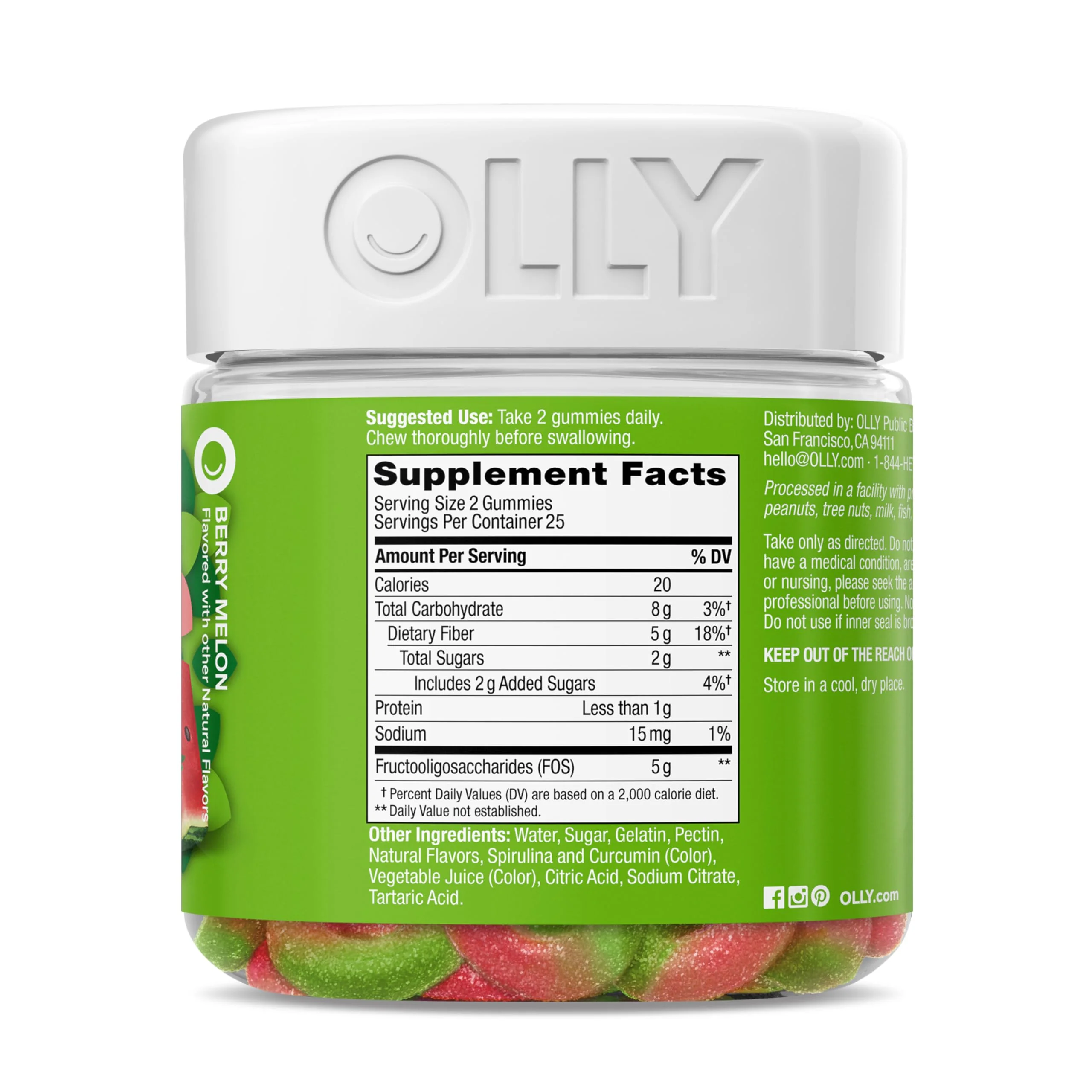 OLLY Fiber Gummy Rings, 5g Prebiotic Fiber, FOS (Fructo-oligosaccharides), Digestive Support, Berry Melon 50ct - Image 4