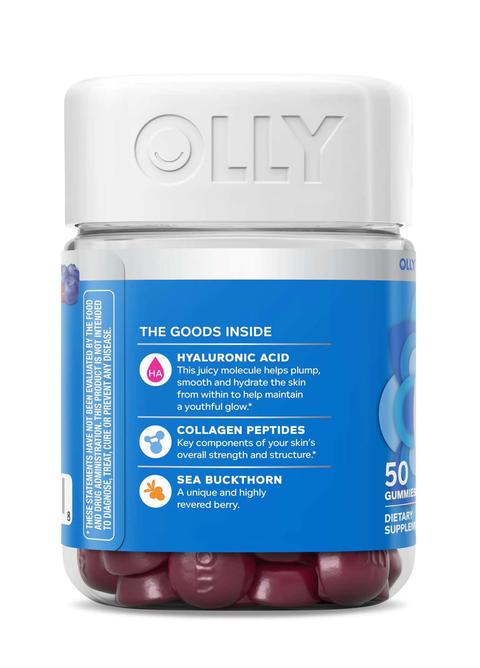 OLLY Glowing Skin Gummy, Hydrated & Youthful Skin,* Hyaluronic Acid, Collagen Peptides, Sea Buckthorn, Plump Berry Flavor, 25 Day Supply - 50 Count - Image 2