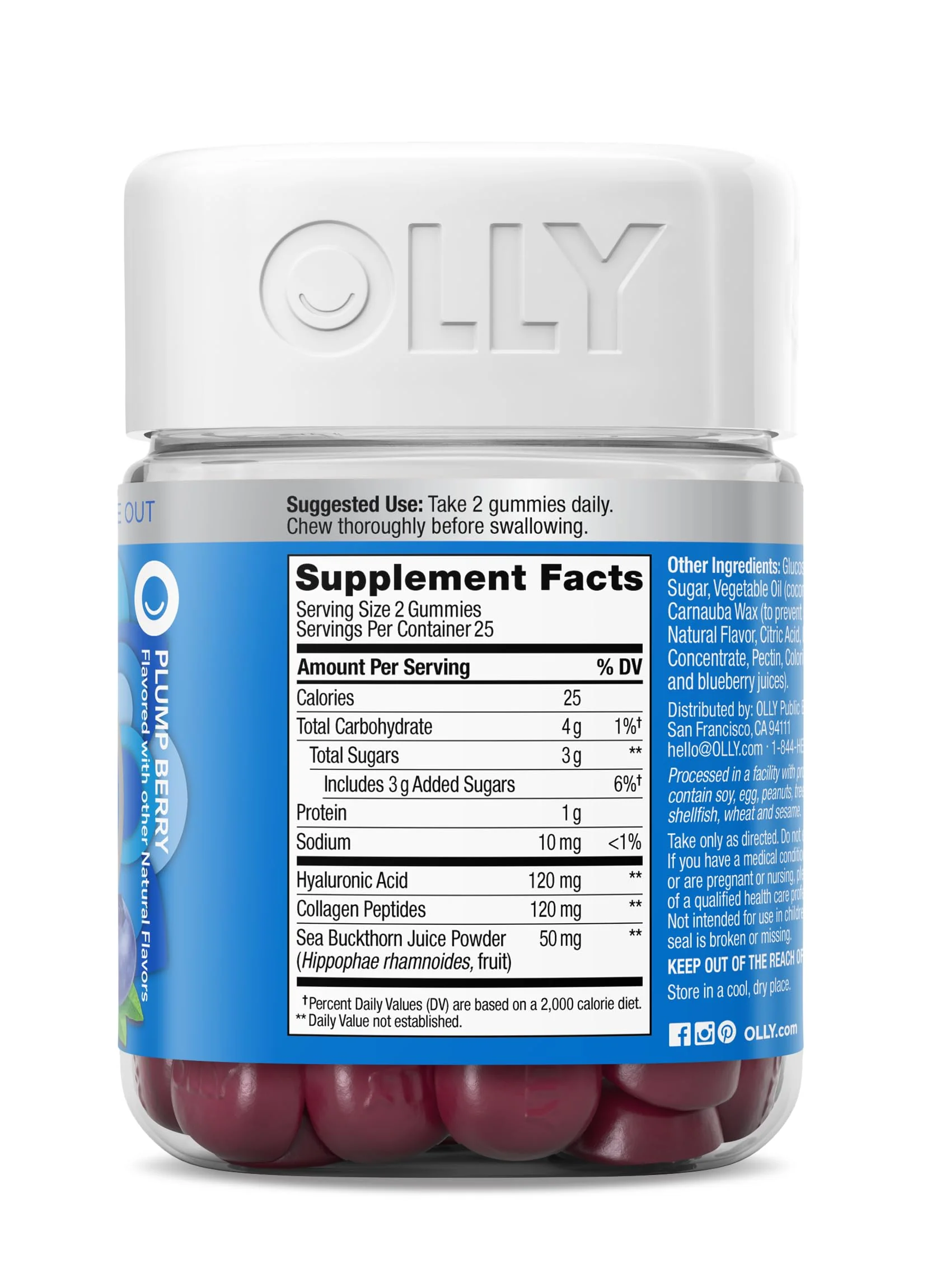 OLLY Glowing Skin Gummy, Hydrated & Youthful Skin,* Hyaluronic Acid, Collagen Peptides, Sea Buckthorn, Plump Berry Flavor, 25 Day Supply - 50 Count - Image 4