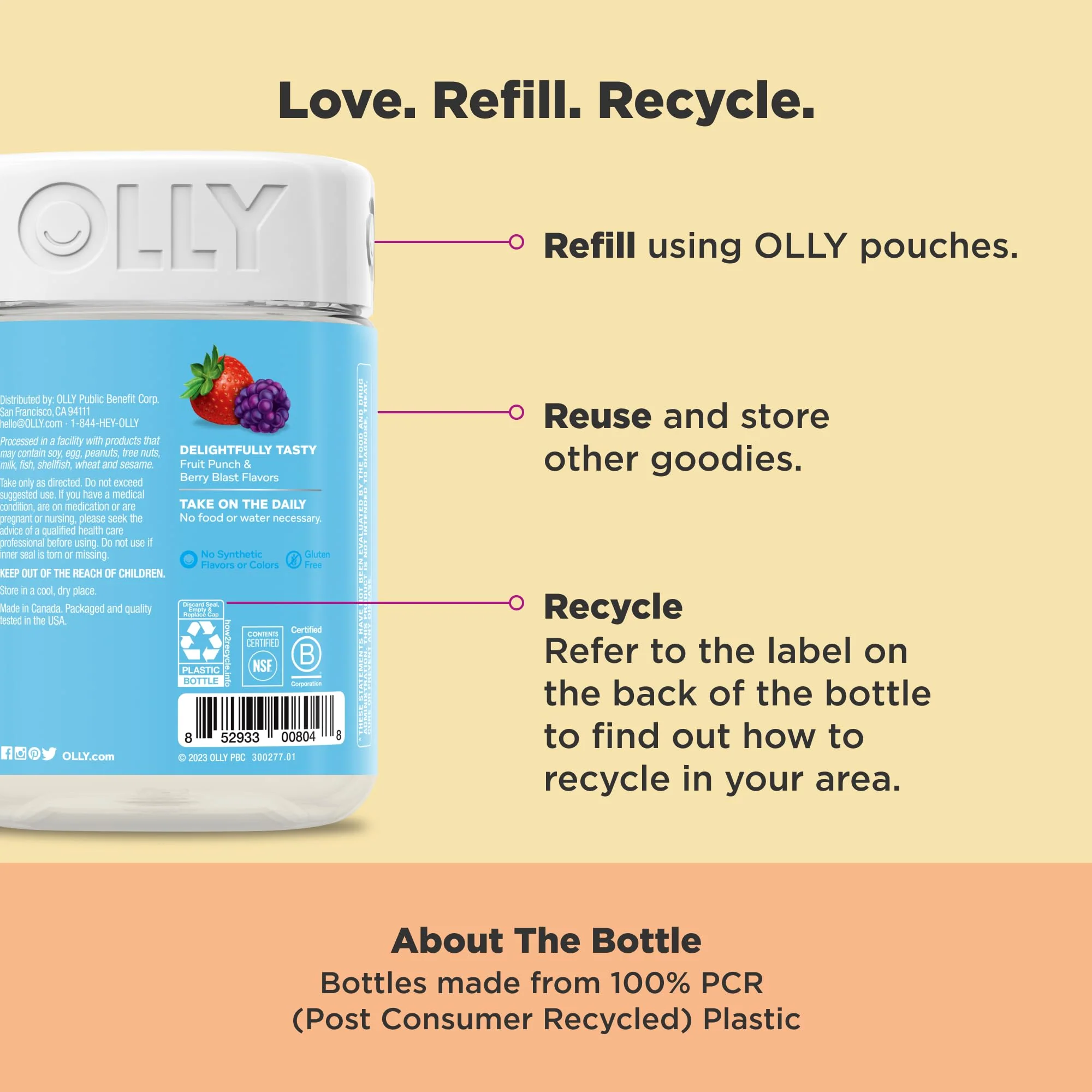 OLLY Kids Multivitamin & Probiotic Gummy, Digestive Support, Vitamins A, D, C, E, B, Zinc, Chewable Supplement, Berry Flavor, 50 day supply - 100 Count - Image 8