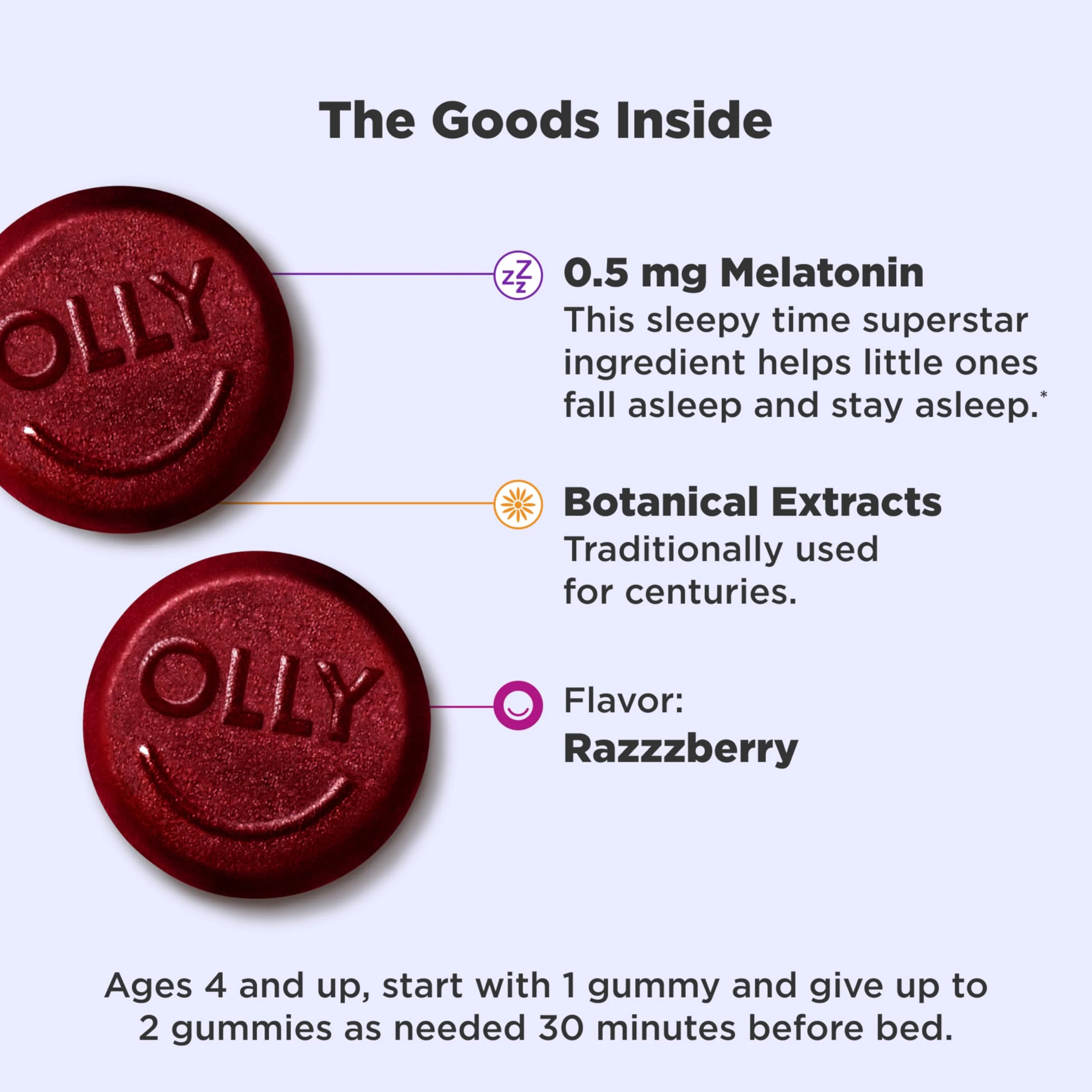 OLLY Kids Sleep Gummies, 0.5mg Melatonin, L Theanine, Chamomile, and Lemon Balm, Raspberry - 70 Count - Image 11