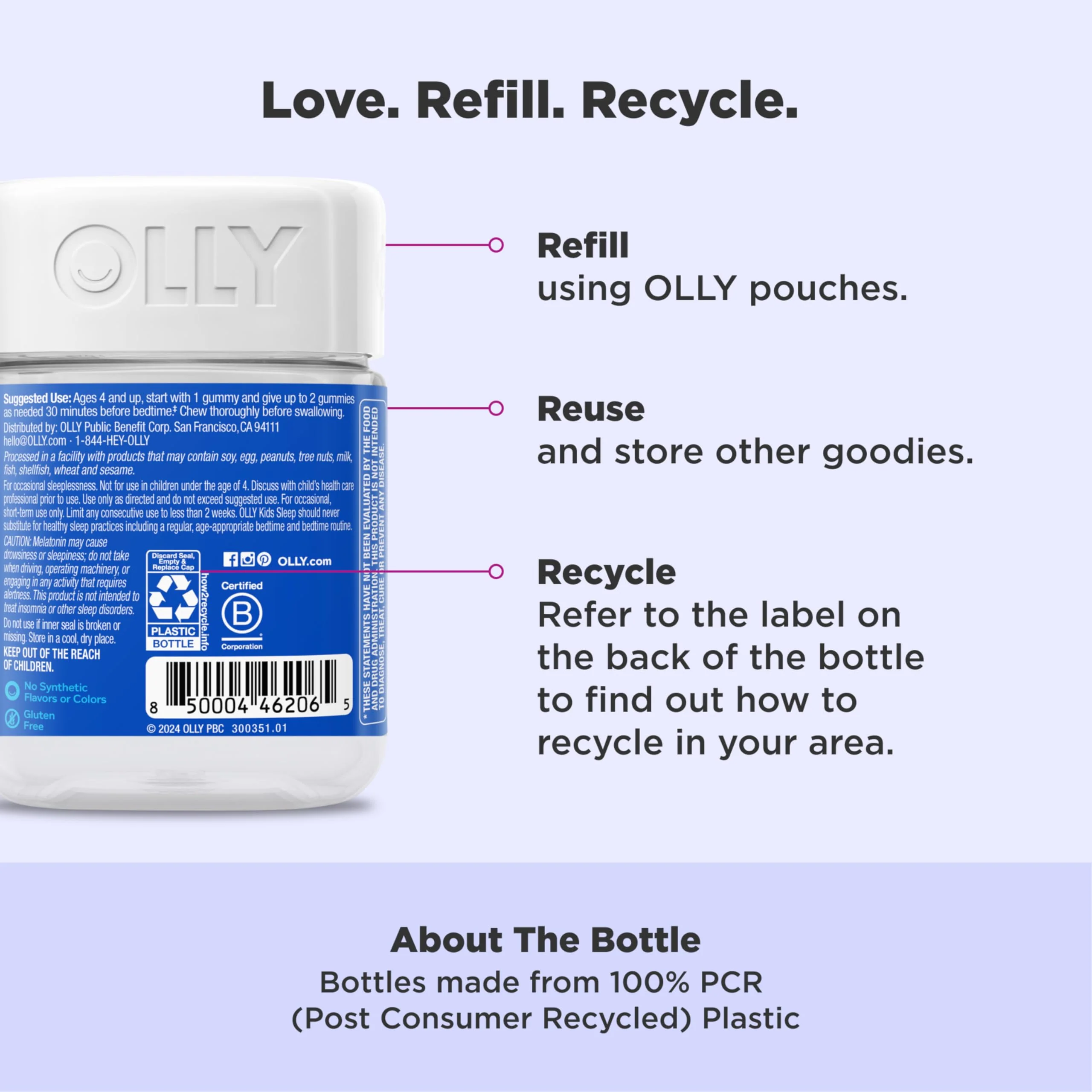 OLLY Kids Sleep Gummies, 0.5mg Melatonin, L Theanine, Chamomile, and Lemon Balm, Raspberry - 70 Count - Image 9