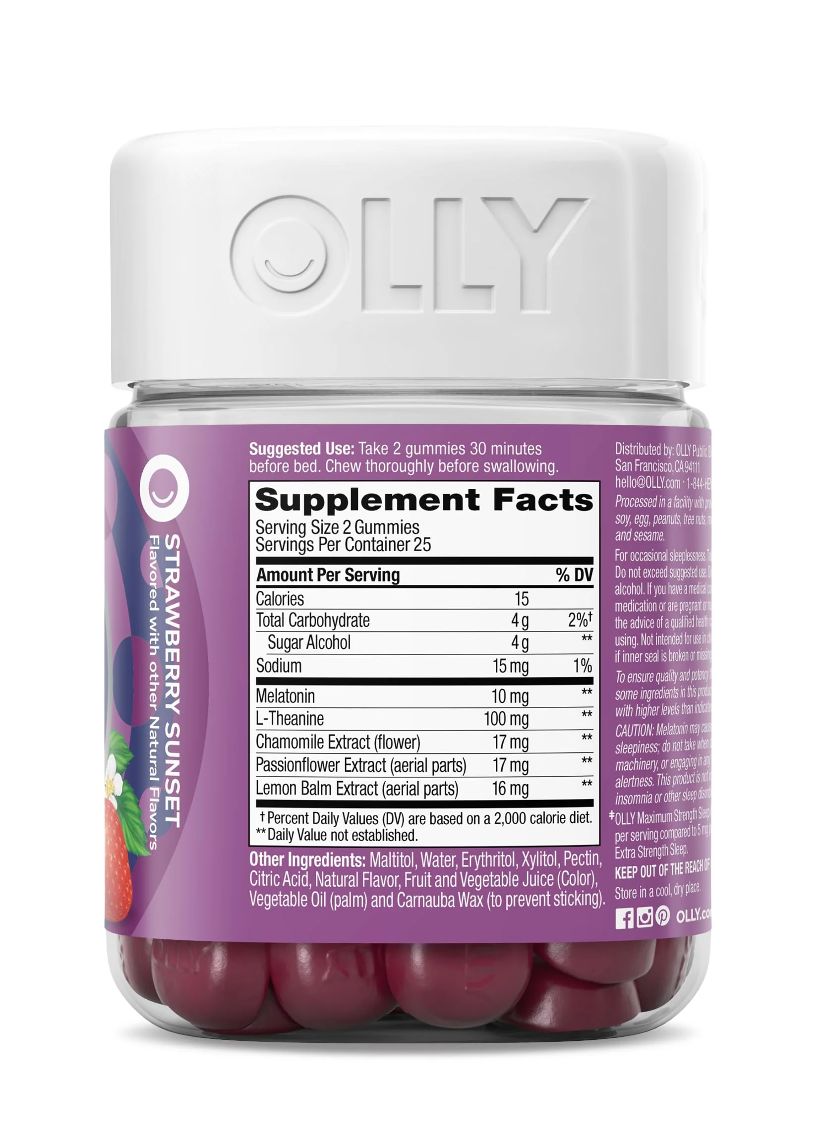 OLLY Max Strength Sleep Gummy, 10mg Melatonin, L-Theanine, Chamomile, Lemon Balm, Sugar Free, Vegetarian Sleep Aid, Strawberry - 50 Count - Image 4