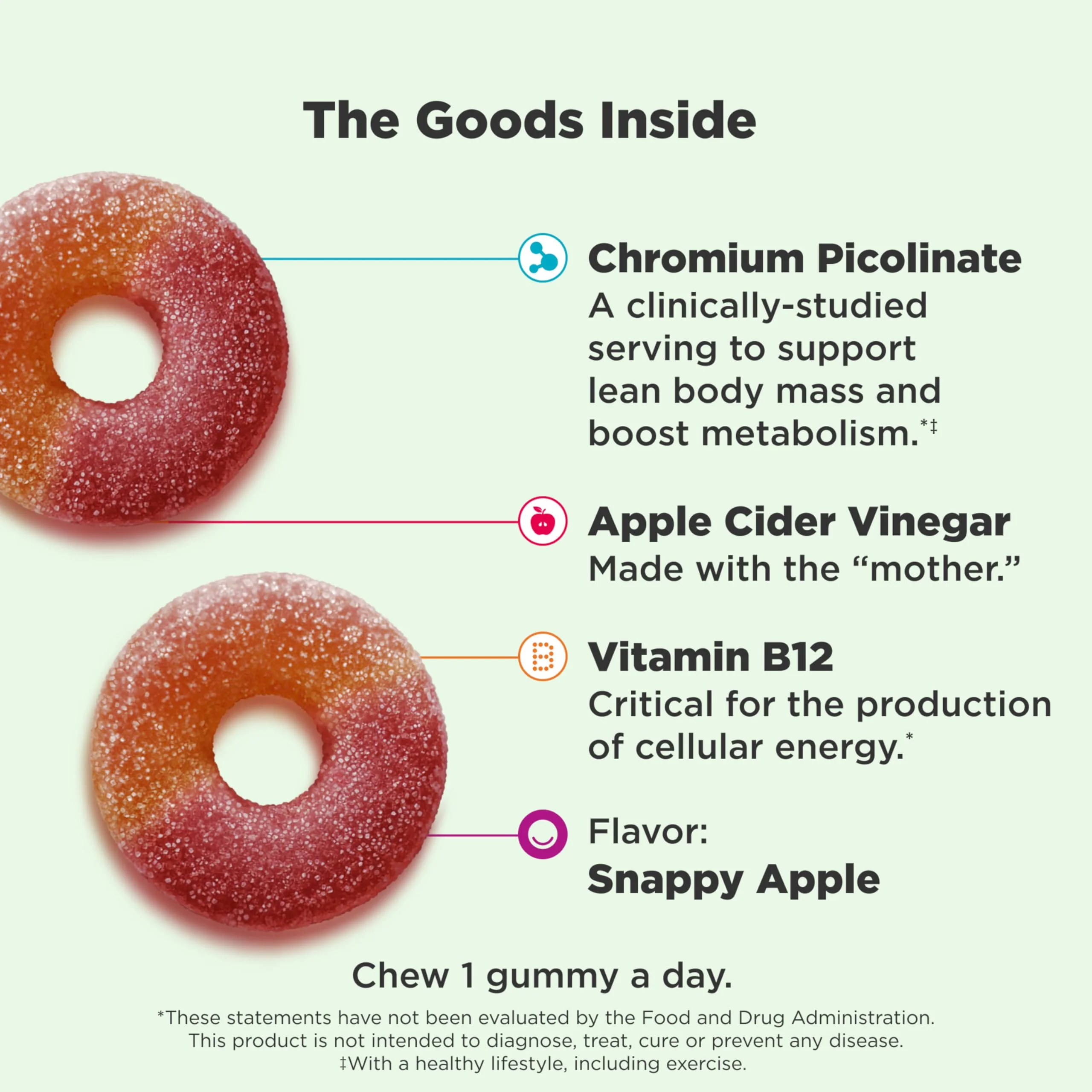 OLLY Metabolism Gummy Rings, Apple Cider Vinegar, Vitamin B12, Chromium, Energy and Digestive Health, Chewable Supplement, Apple Flavor - 30 Count - Image 11