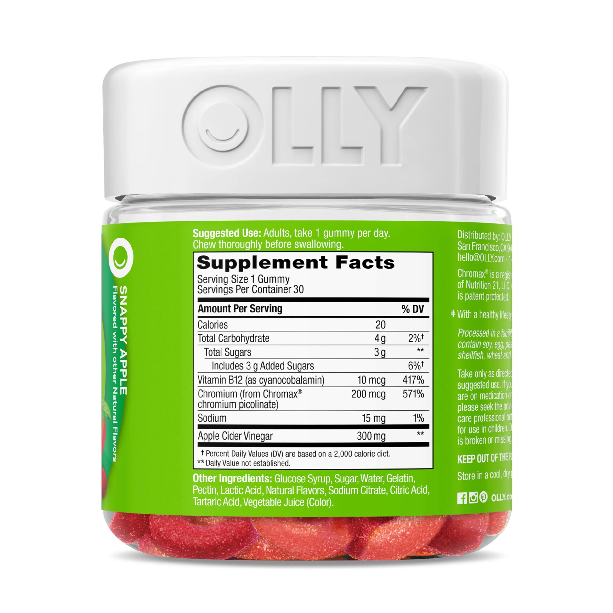 OLLY Metabolism Gummy Rings, Apple Cider Vinegar, Vitamin B12, Chromium, Energy and Digestive Health, Chewable Supplement, Apple Flavor - 30 Count - Image 5