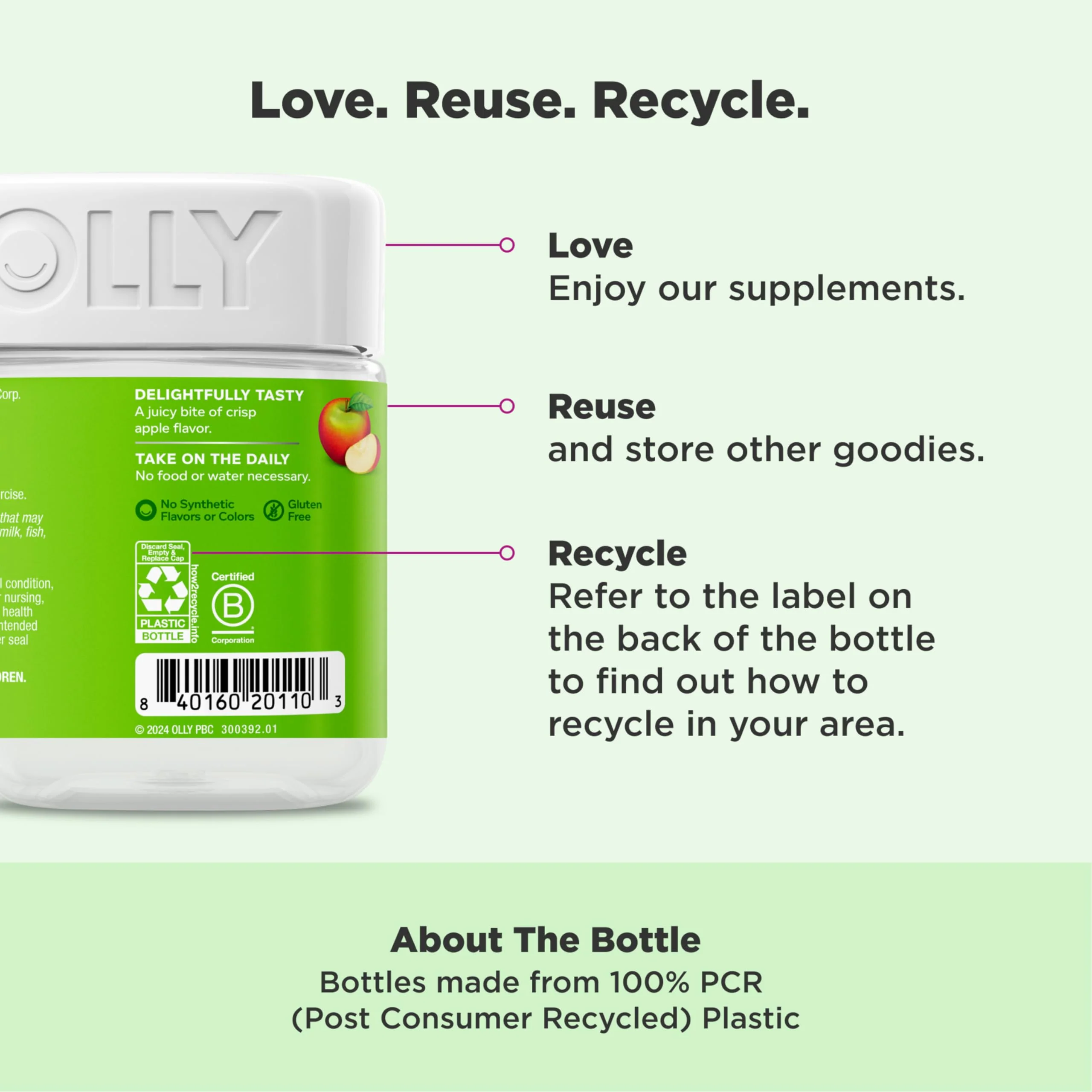 OLLY Metabolism Gummy Rings, Apple Cider Vinegar, Vitamin B12, Chromium, Energy and Digestive Health, Chewable Supplement, Apple Flavor - 30 Count - Image 9