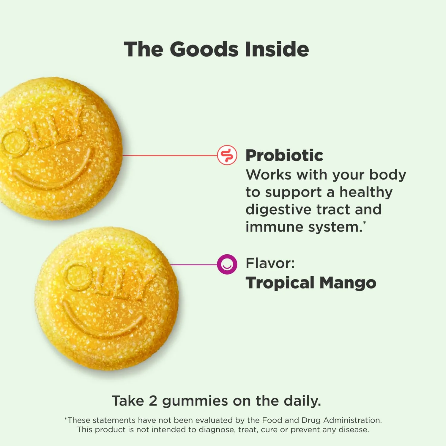 OLLY Probiotic Gummy, 1 Billion CFUs, Immune and Digestive Support, Chewable Probiotic Supplement, Mango, 80 Count - Image 9