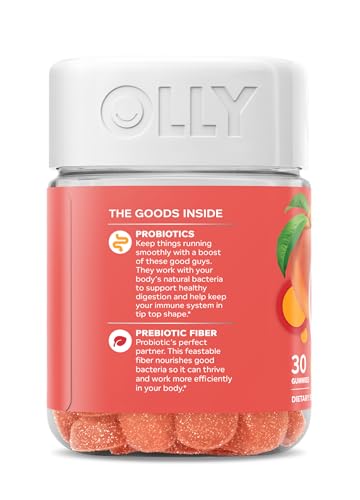 OLLY Probiotic + Prebiotic Gummy, Digestive Support and Gut Health, 500 Million CFUs, Fiber, Adult Chewable Supplement for Men and Women, Peach, 30 Day Supply - 30 Count - Image 2