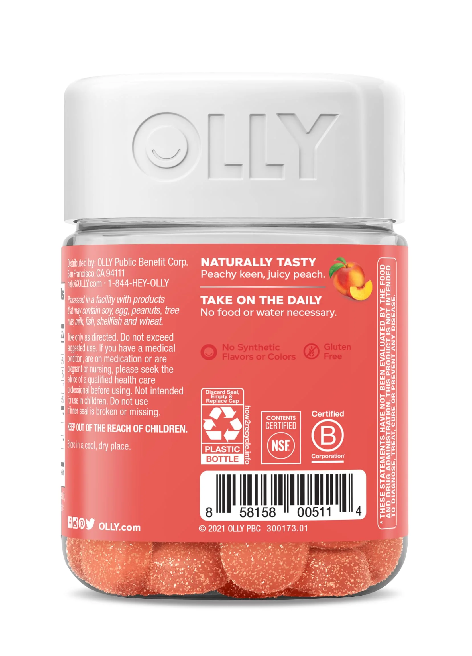 OLLY Probiotic + Prebiotic Gummy, Digestive Support and Gut Health, 500 Million CFUs, Fiber, Adult Chewable Supplement for Men and Women, Peach, 30 Day Supply - 30 Count - Image 3